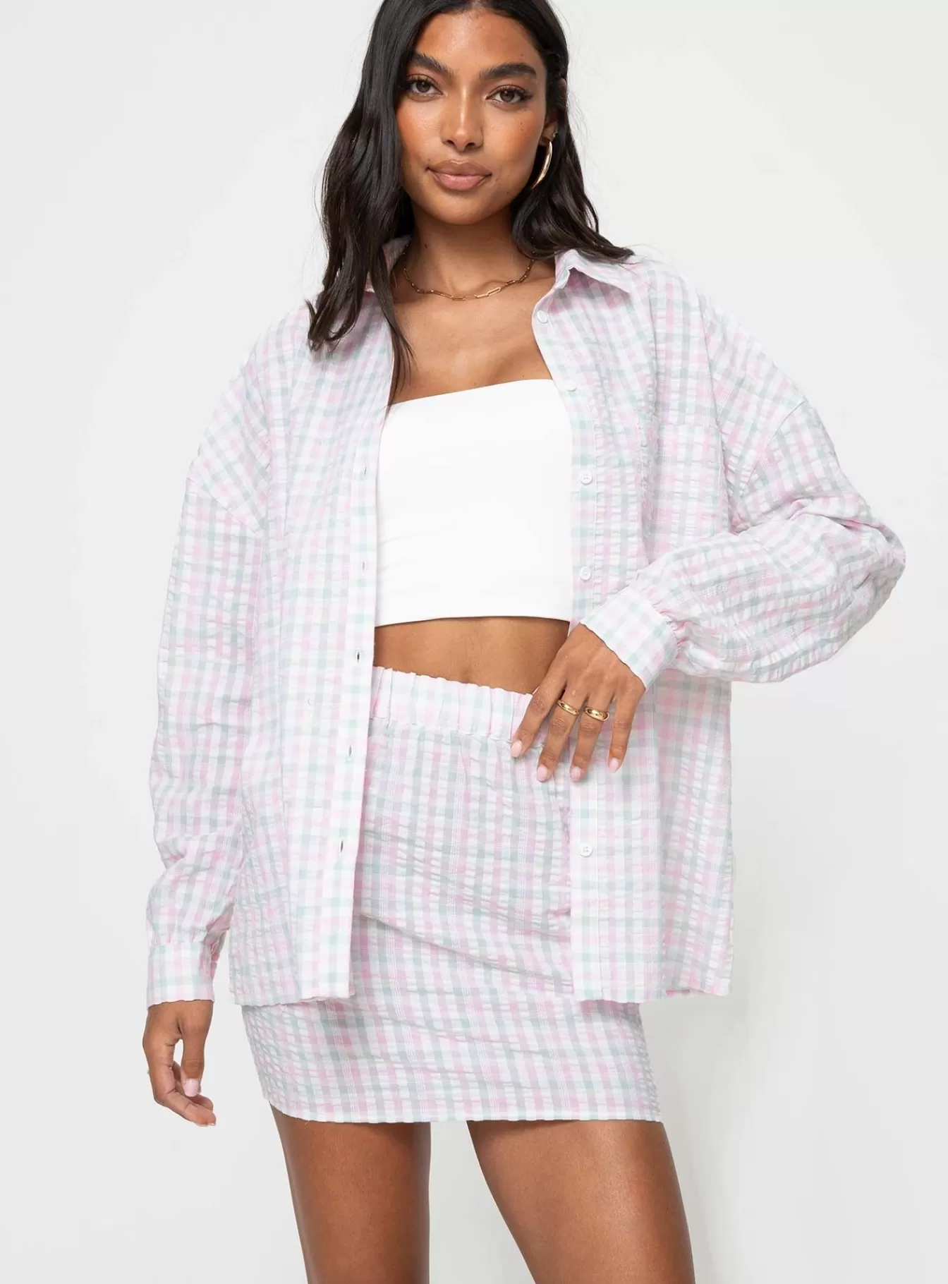 Princess Polly Skirt Sets | Seersucker Check Set Pink Multi