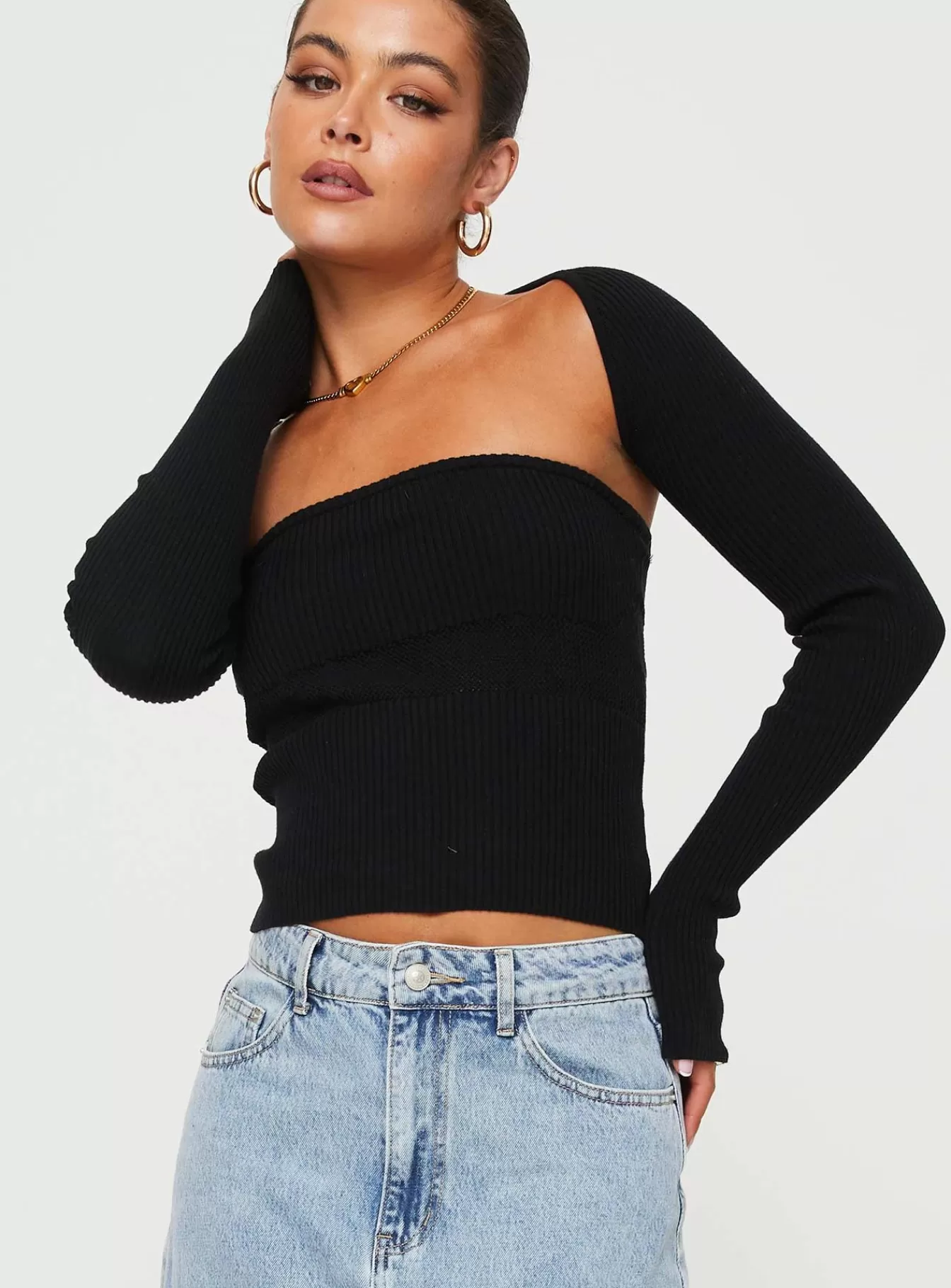 Princess Polly Long Sleeve Tops | Siillato Knit Top Black