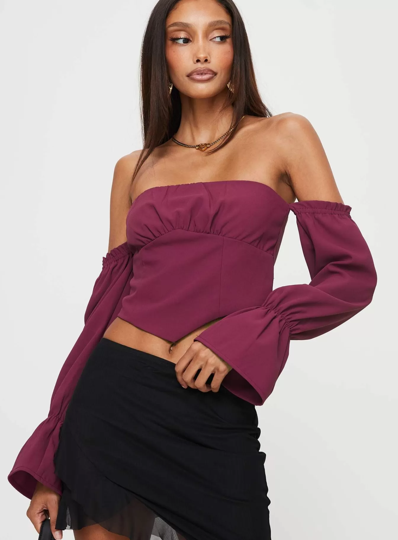 Princess Polly Long Sleeve Tops | Siple Off The Shoulder Top Wine