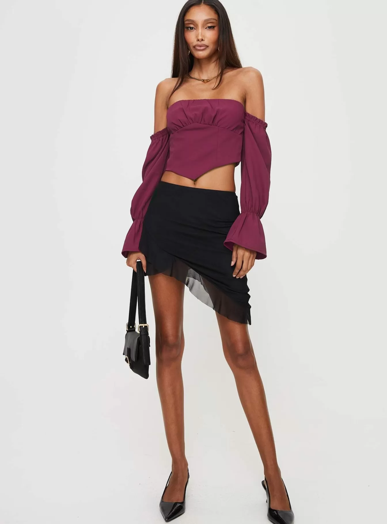 Princess Polly Long Sleeve Tops | Siple Off The Shoulder Top Wine