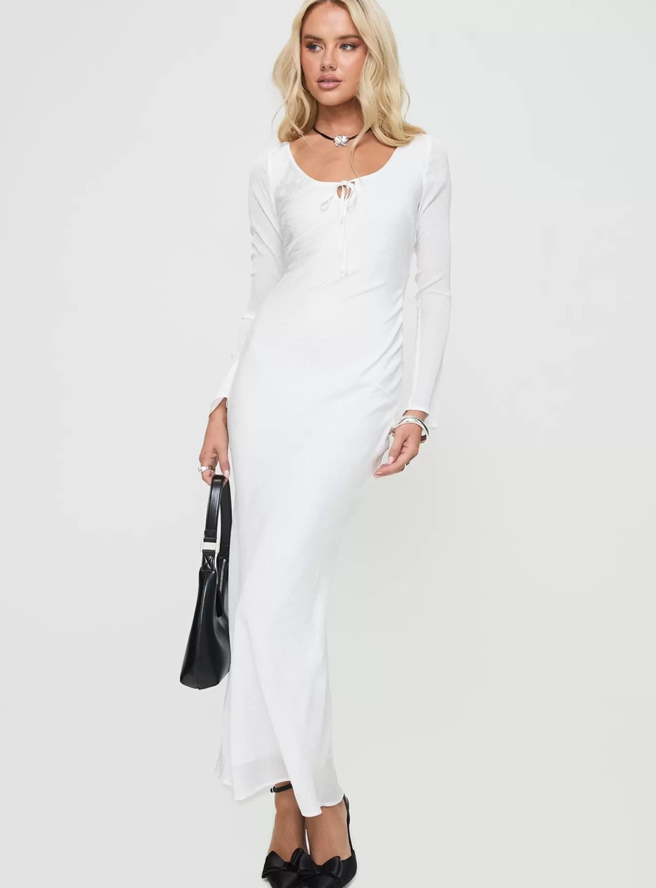 Princess Polly Maxi Dresses | Sorento Long Sleeve Bias Cut Maxi Dress White