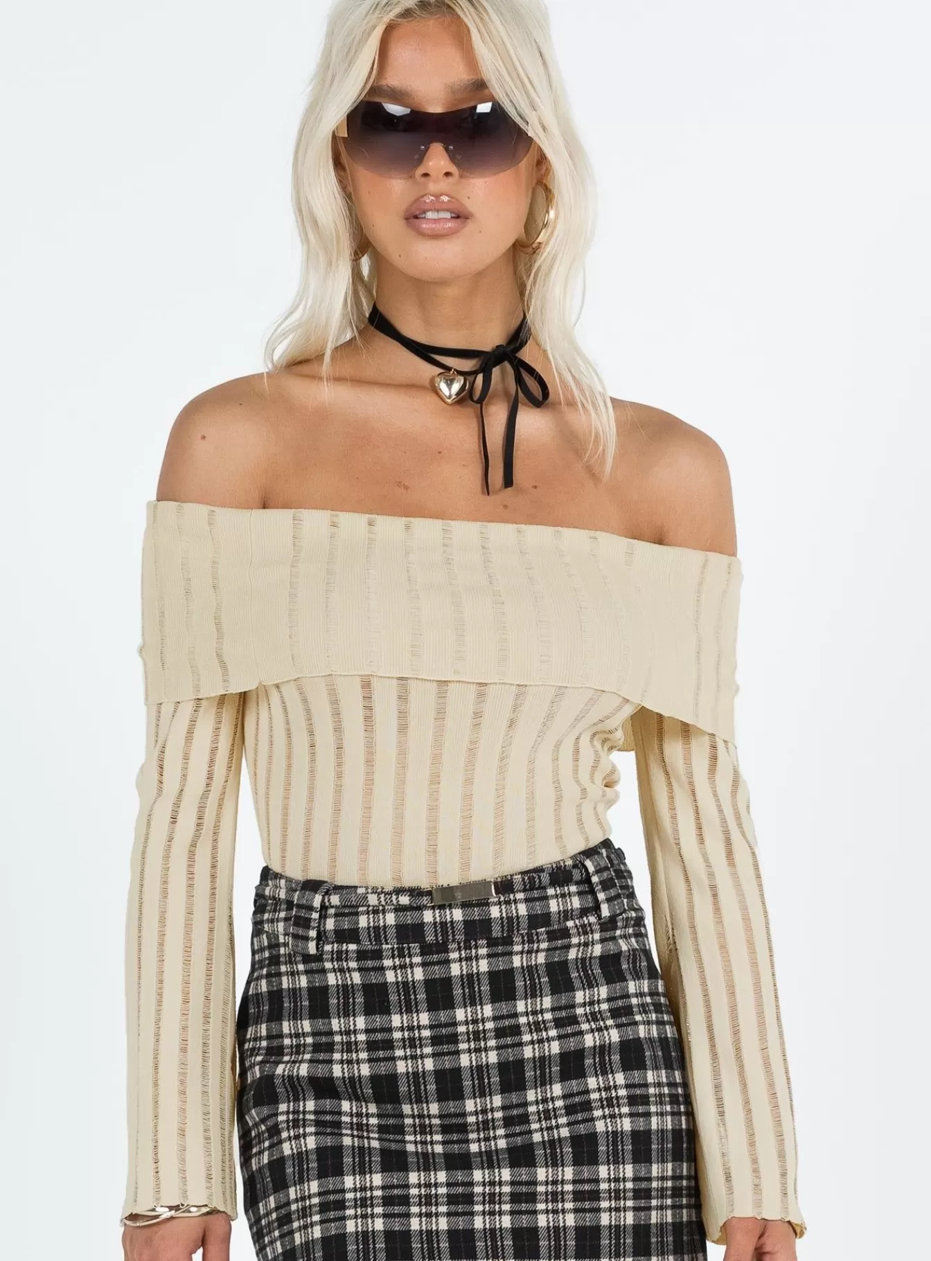 Princess Polly Long Sleeve Tops | Sorrel Off The Shoulder Top Cream