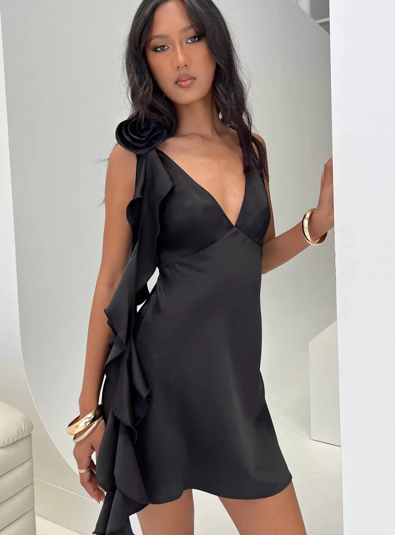 Princess Polly Mini Dresses | Sova Flower Mini Dress Black
