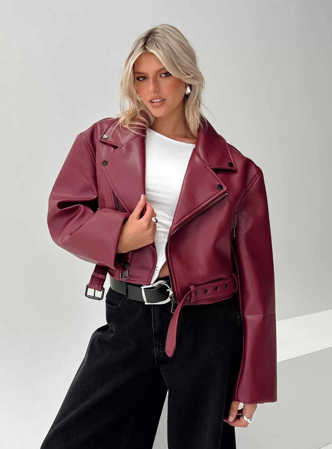 Princess Polly Leather Jackets | Staten Island Jacket Burgundy
