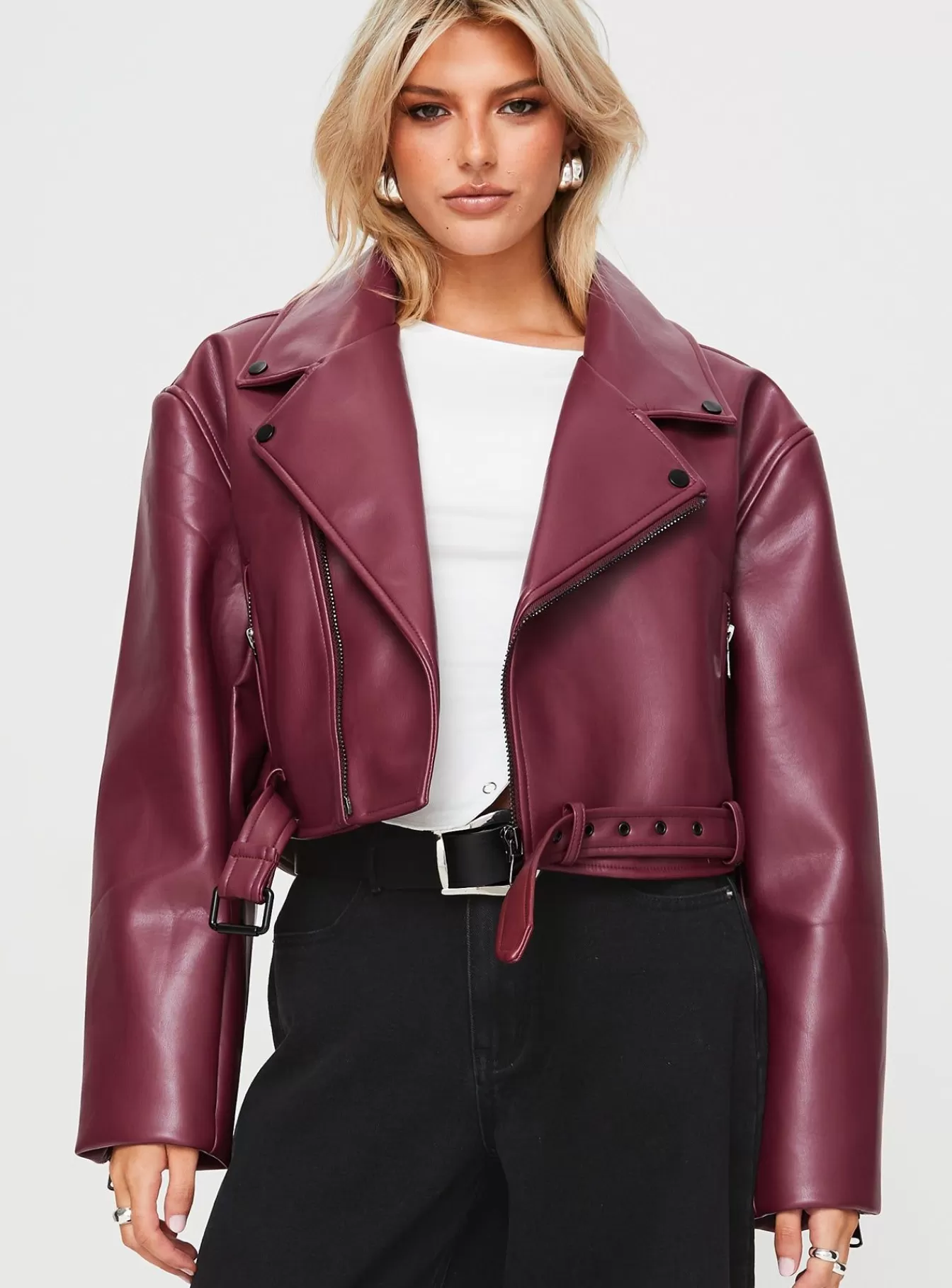 Princess Polly Leather Jackets | Staten Island Jacket Burgundy