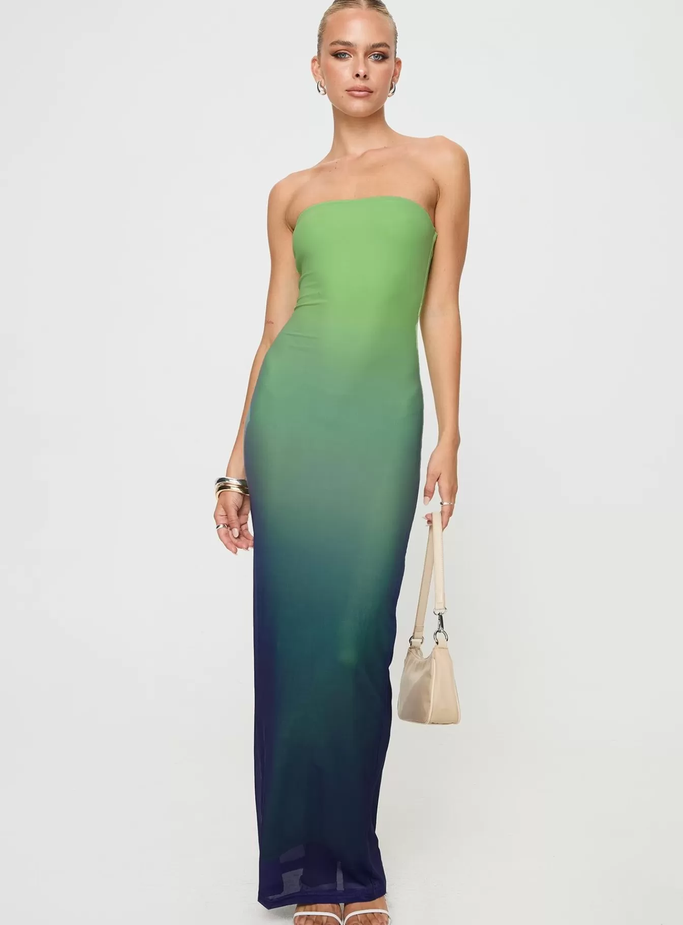 Princess Polly Maxi Dresses | Stolen Love Strapless Maxi Dress Blue / Green Ombre Blue Green Ombre