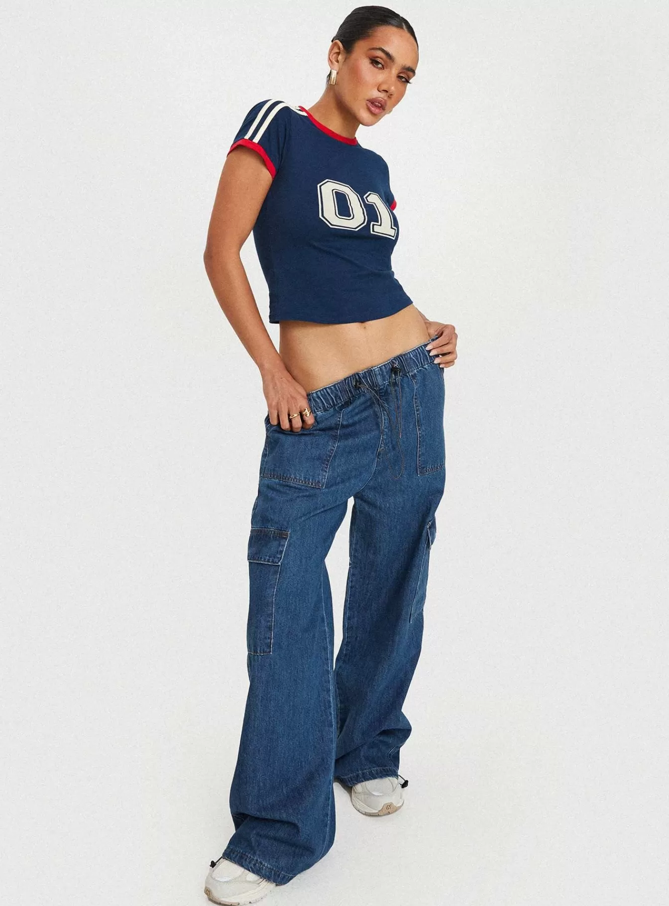 Princess Polly Jeans | Stop & Stare Cargo Jeans Mid Wash