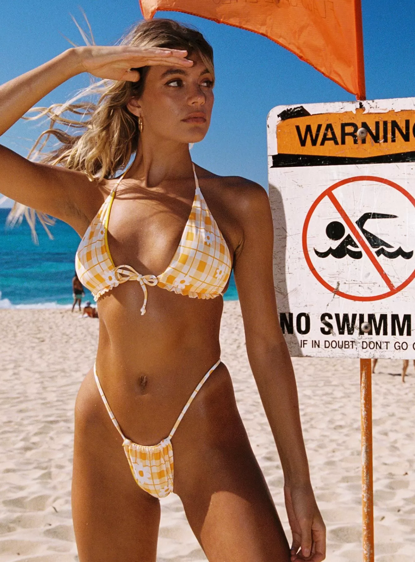 Princess Polly Lower Impact | Summer Bikini Bottoms Check Yellow