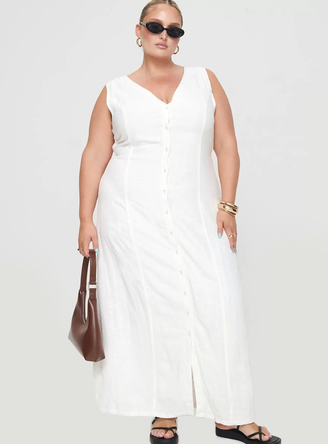 Princess Polly Maxi Dresses | Summer Season Linen Blend Maxi Dress Curve White
