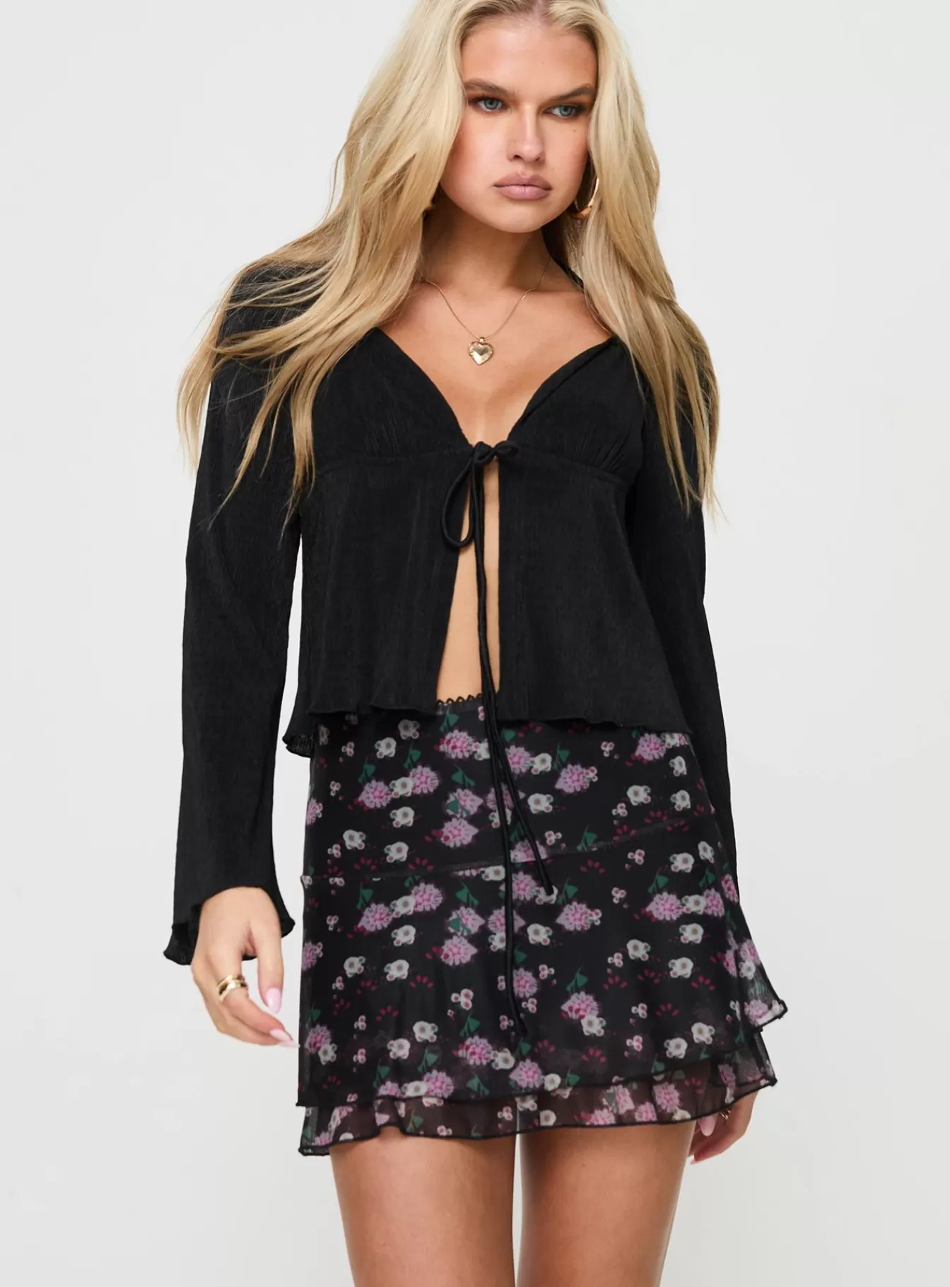 Princess Polly Skirts | Sunny Skies Mini Skirt Black Floral Black / Purple Floral