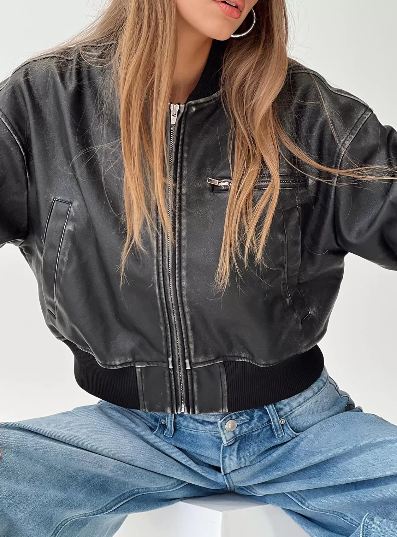 Princess Polly Leather Jackets | Sweet Disaster Faux Leather Cropped Bomber Jacket Black