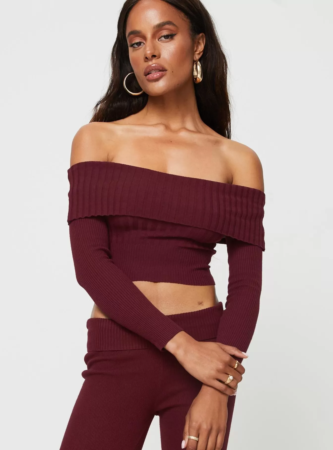 Princess Polly Long Sleeve Tops | Tagula Off The Shoulder Top Burgundy