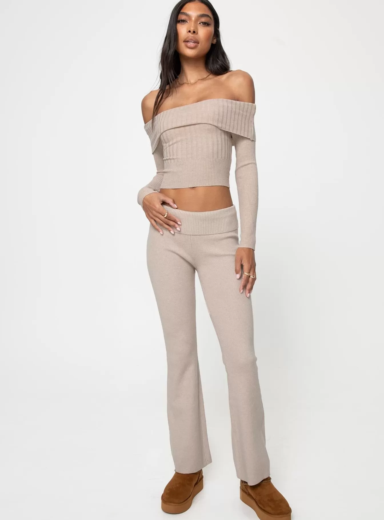 Princess Polly Long Sleeve Tops | Tagula Off The Shoulder Top Beige
