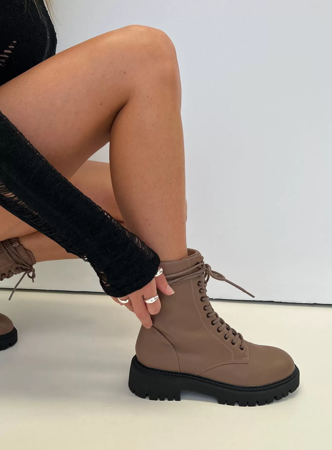 Princess Polly Boots | Tailor Lace Up Boots Taupe