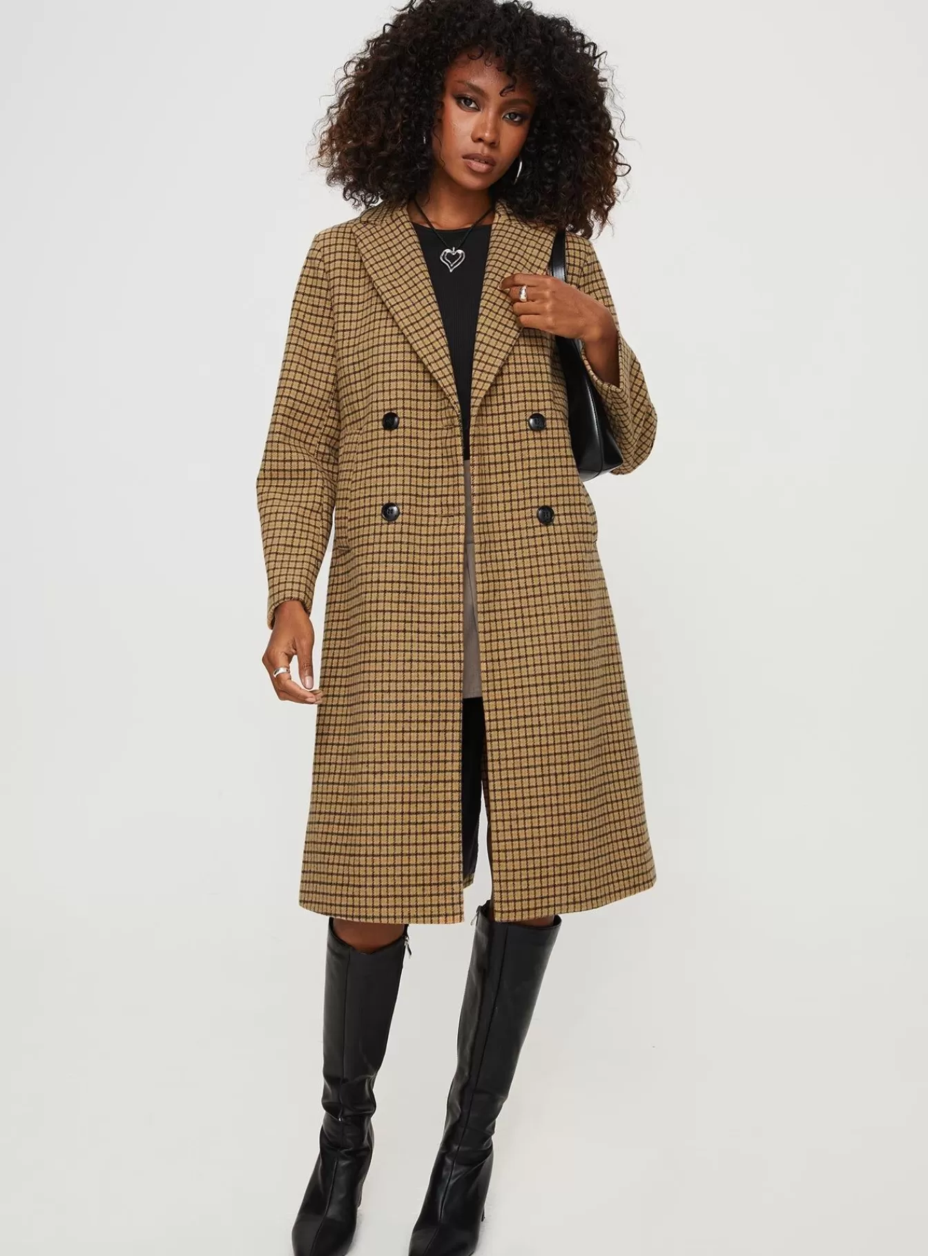 Princess Polly Coats | Temperature Longline Coat Brown Plaid