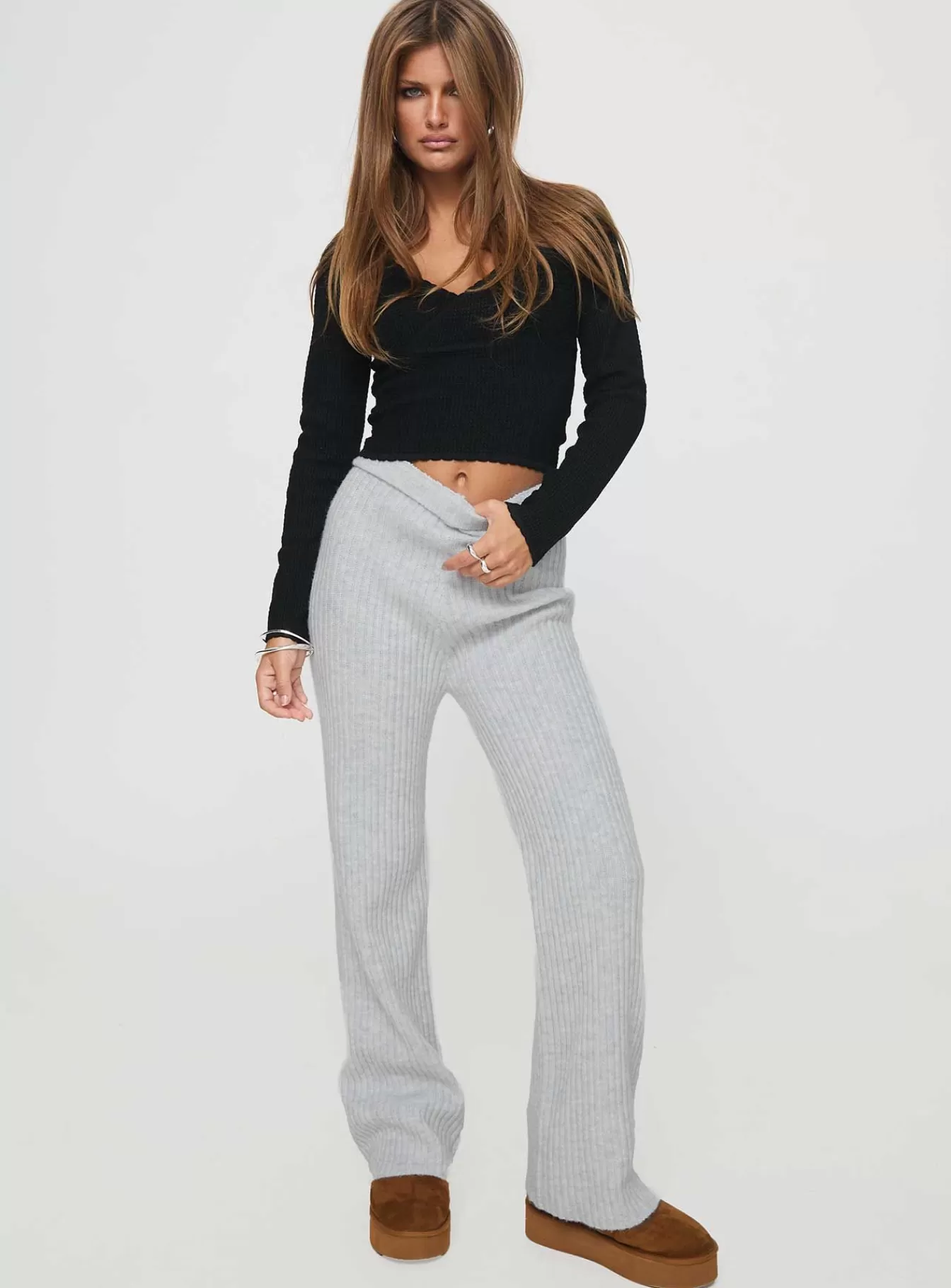 Princess Polly Pants | Templa Knit Pants Grey Marle