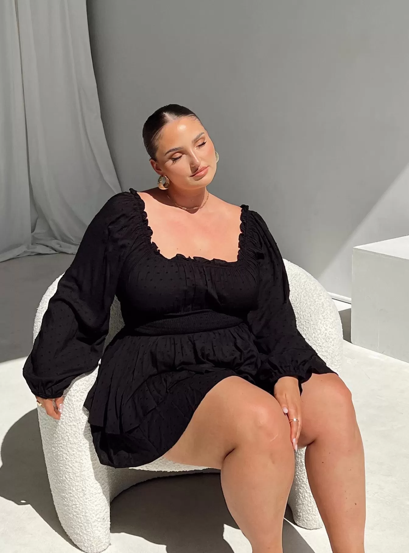 Princess Polly Rompers | The Love Galore Long Sleeve Romper Curve Black