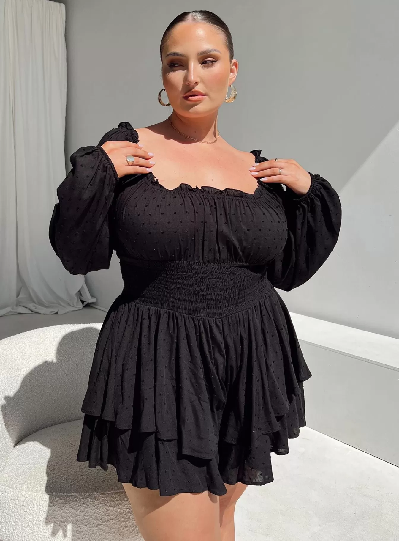 Princess Polly Rompers | The Love Galore Long Sleeve Romper Curve Black