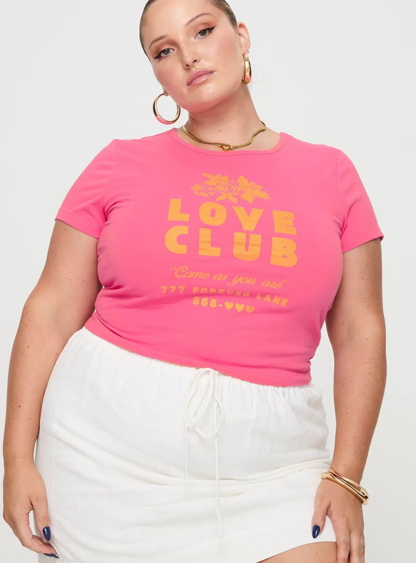 Princess Polly Casual Tops | Thread Together Love Club Baby Tee Pink Curve Carmen Rose