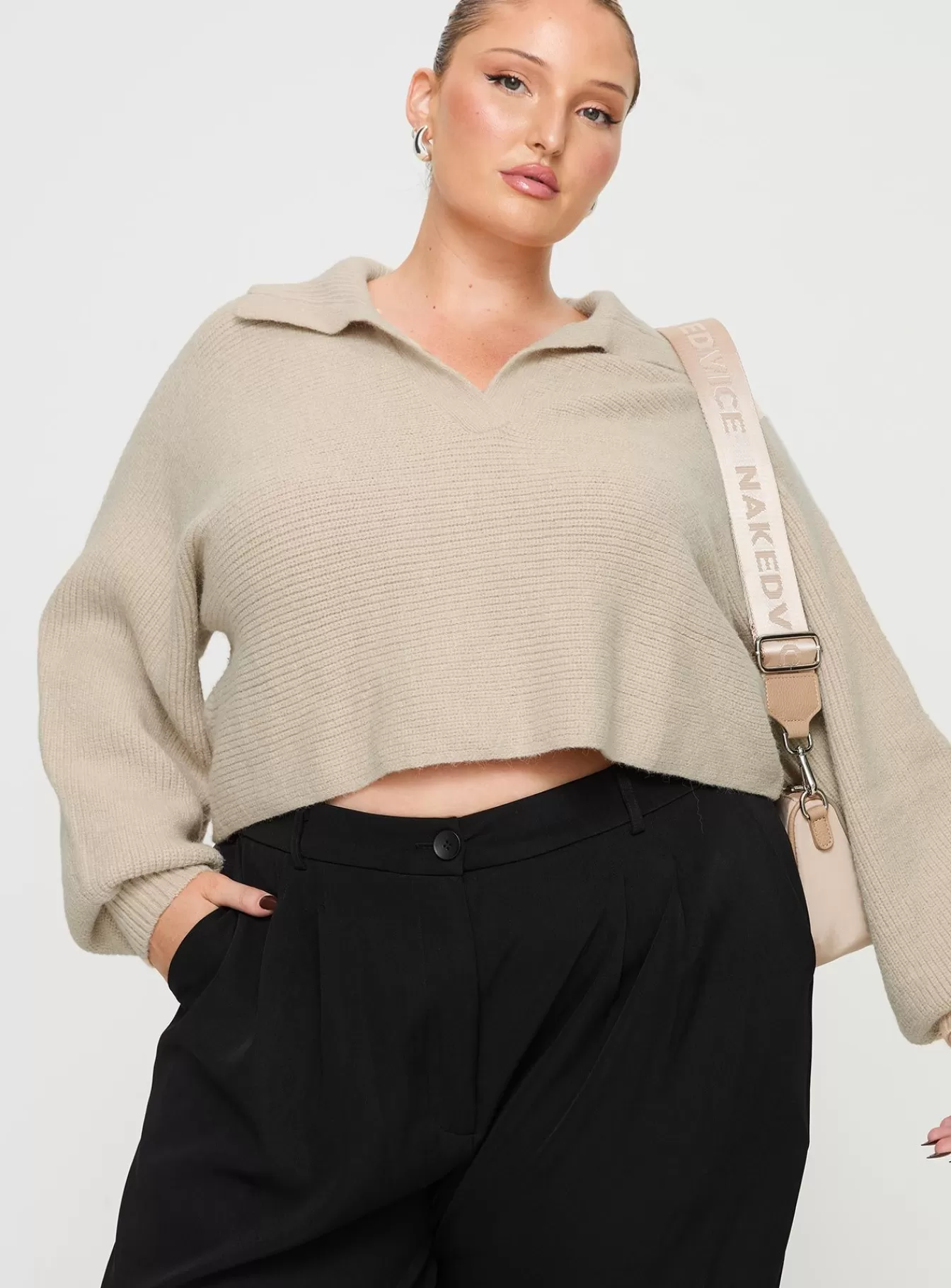 Princess Polly Knitted Sweaters | Tiara Cropped Sweater Curve Beige