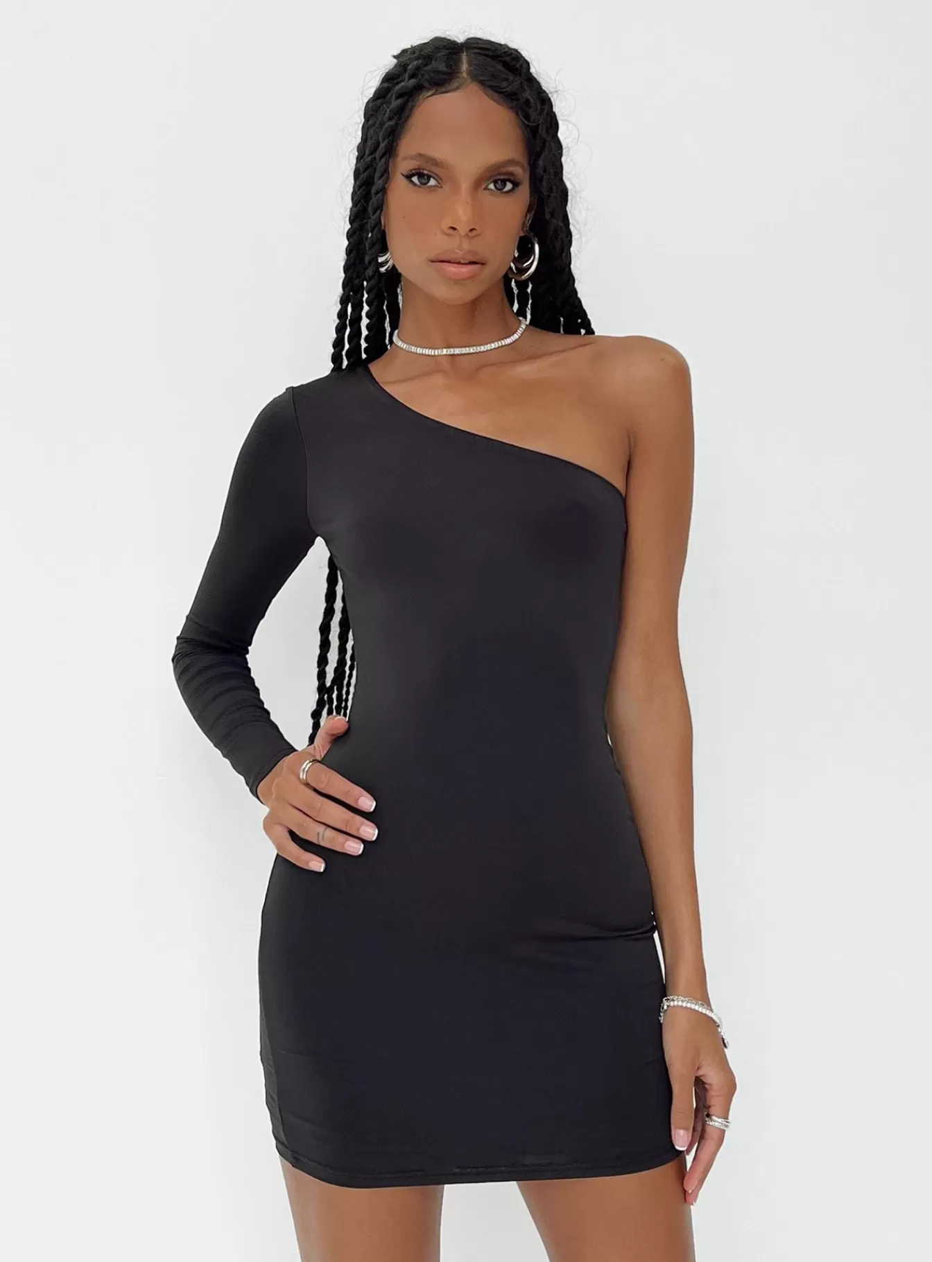 Princess Polly Mini Dresses | Tomer One Shoulder Mini Dress Black