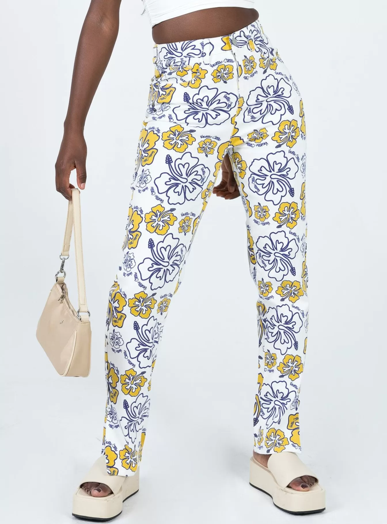 Princess Polly Jeans | Tropical Dreams Straight Leg Denim Jeans Off White