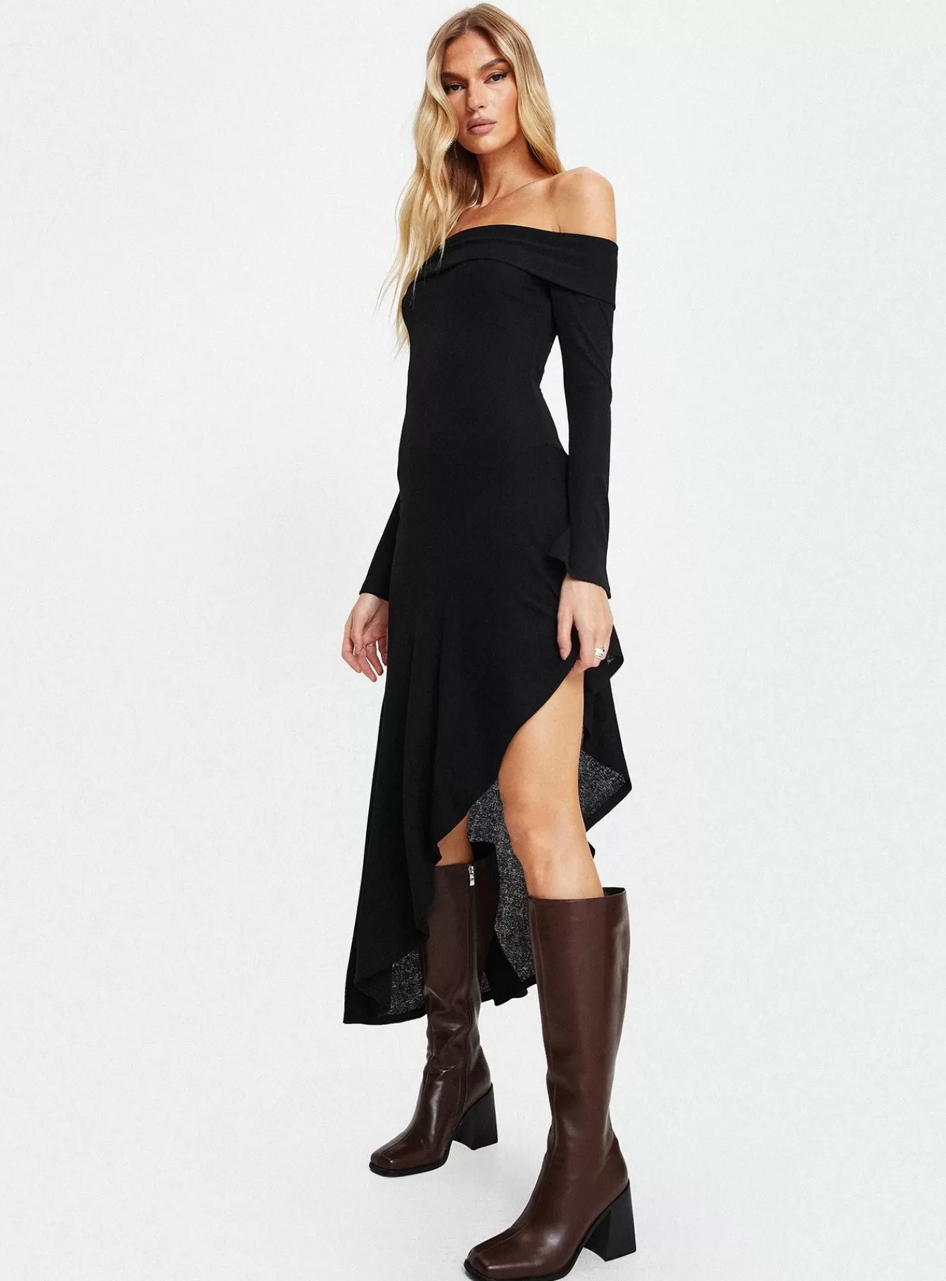 Princess Polly Maxi Dresses | Tunie Off The Shoulder Maxi Dress Black