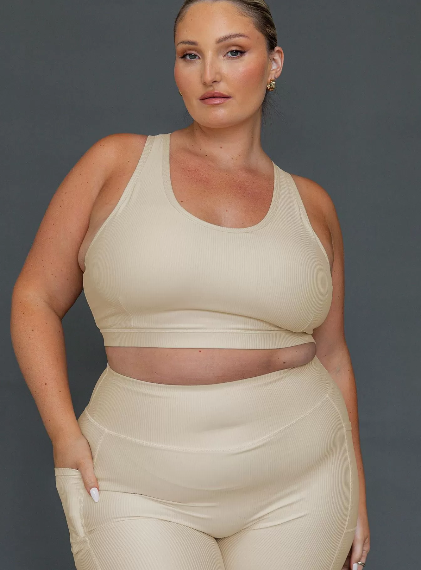 Princess Polly Casual Tops | Turbo Activewear Rib Top Curve Latte