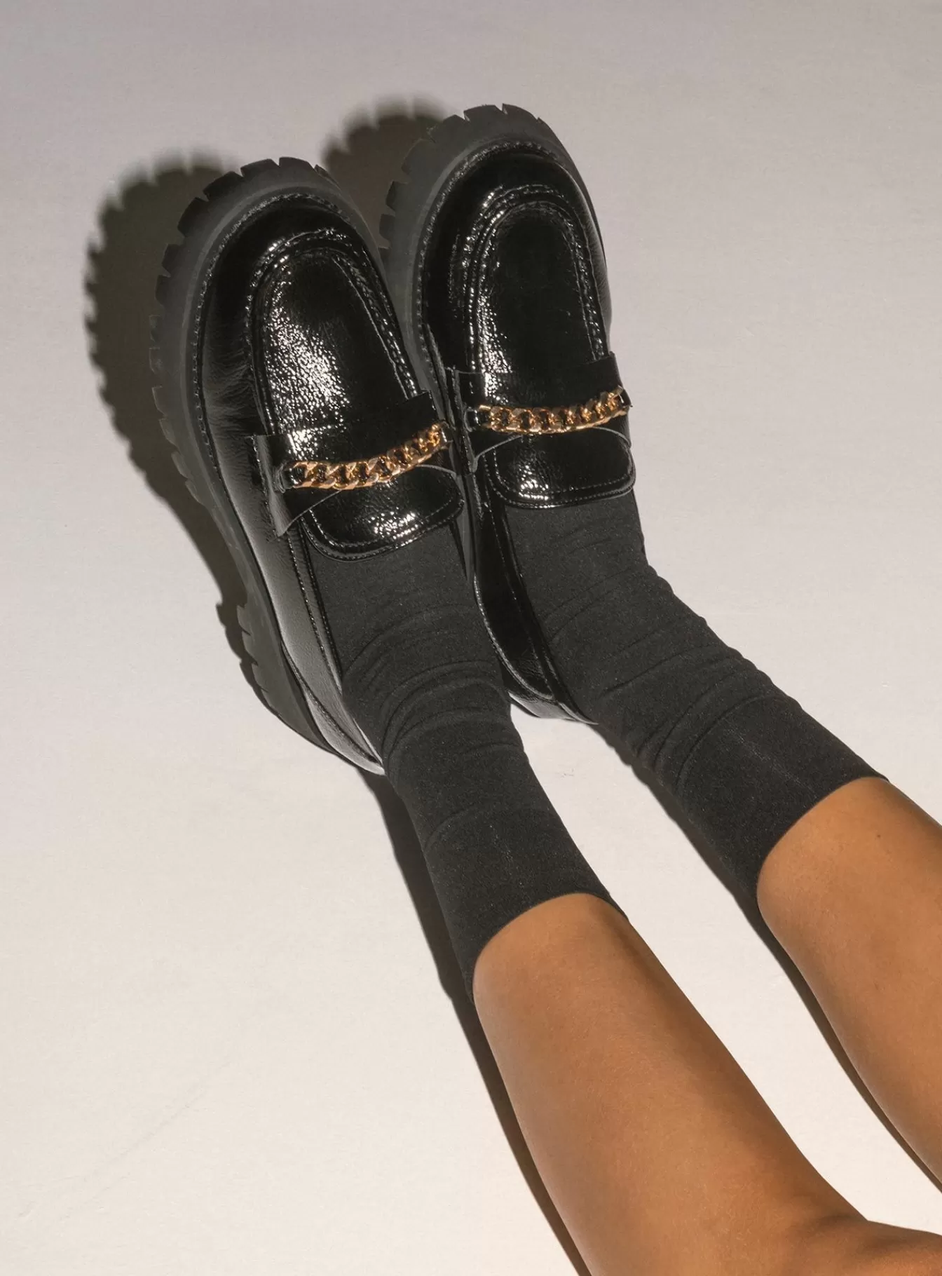 Princess Polly Loafers | Unchained Patent Loafers Black