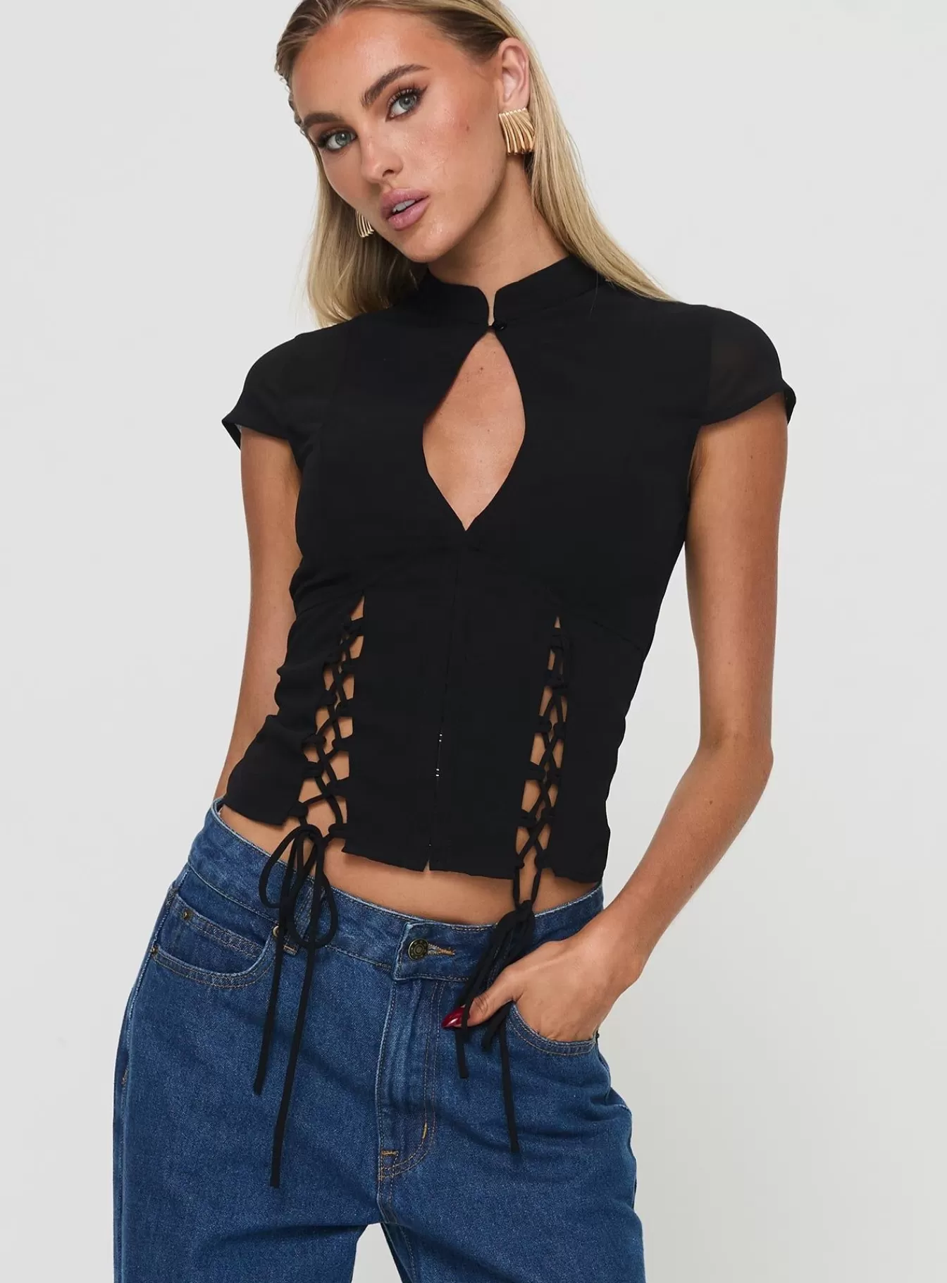 Princess Polly Party Tops | Valkyrie Top Black