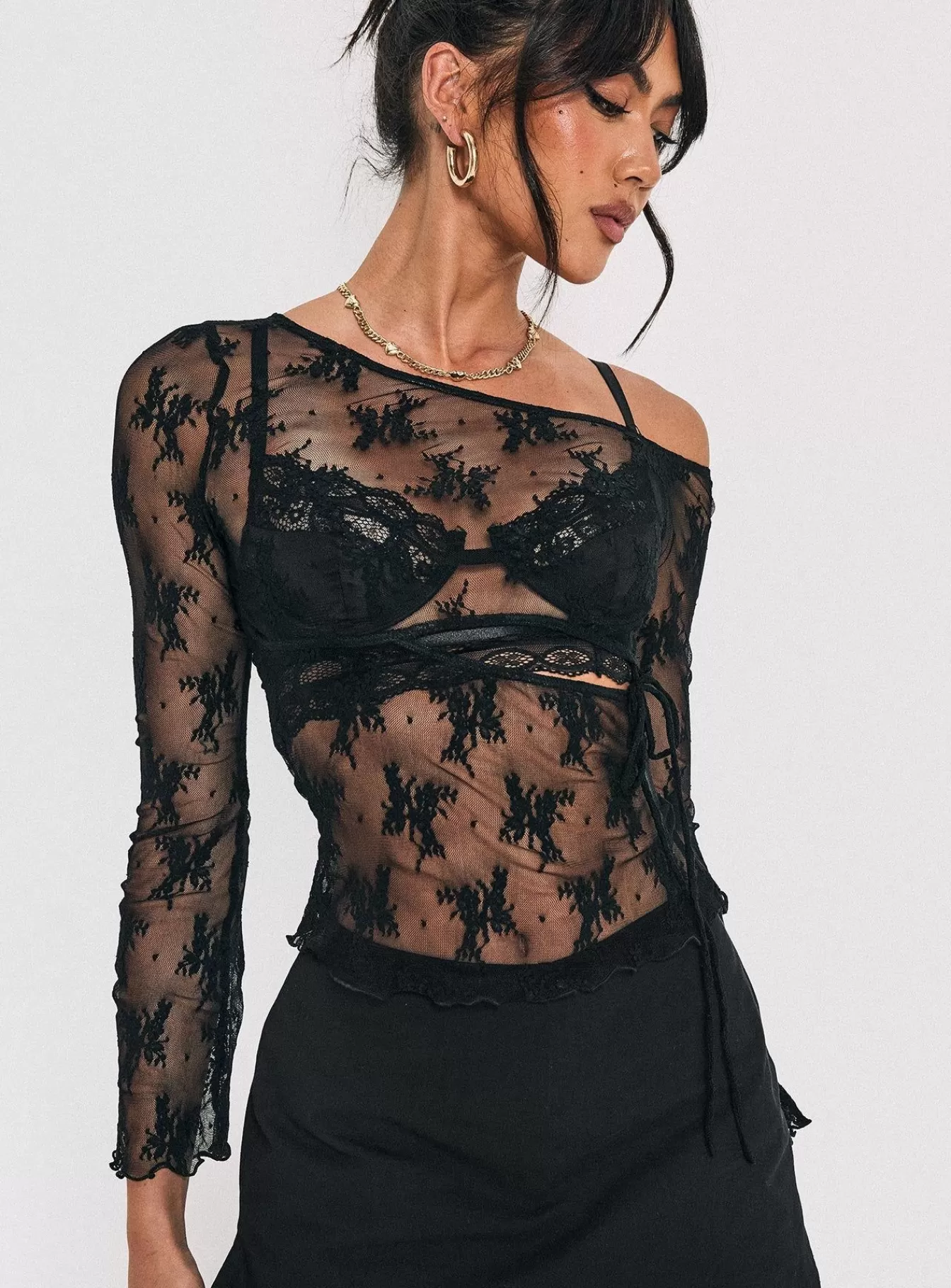 Princess Polly Long Sleeve Tops | Velvera Long Sleeve Mesh Top Black