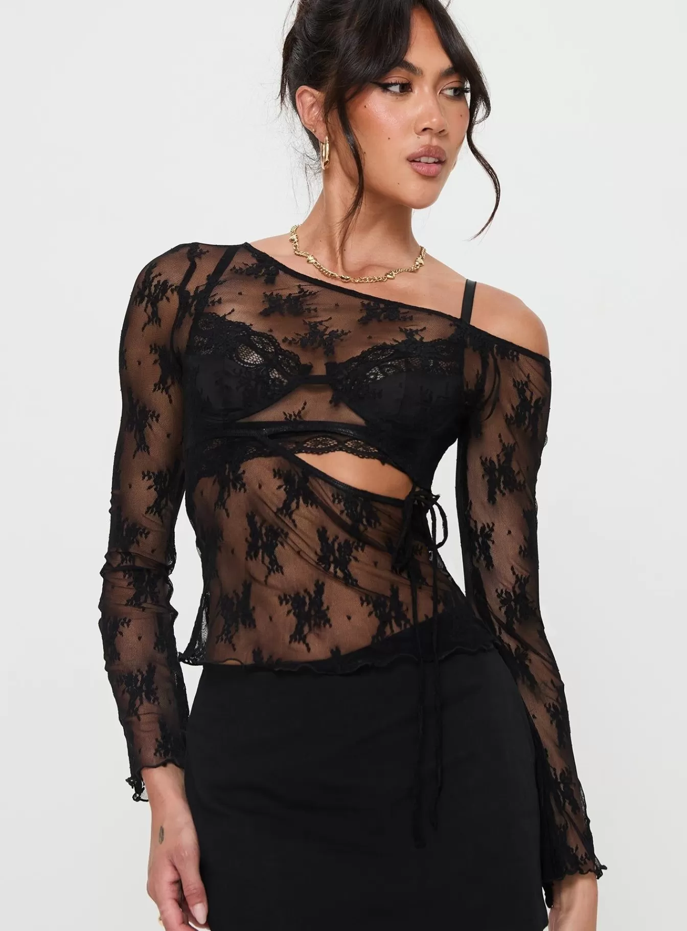 Princess Polly Long Sleeve Tops | Velvera Long Sleeve Mesh Top Black