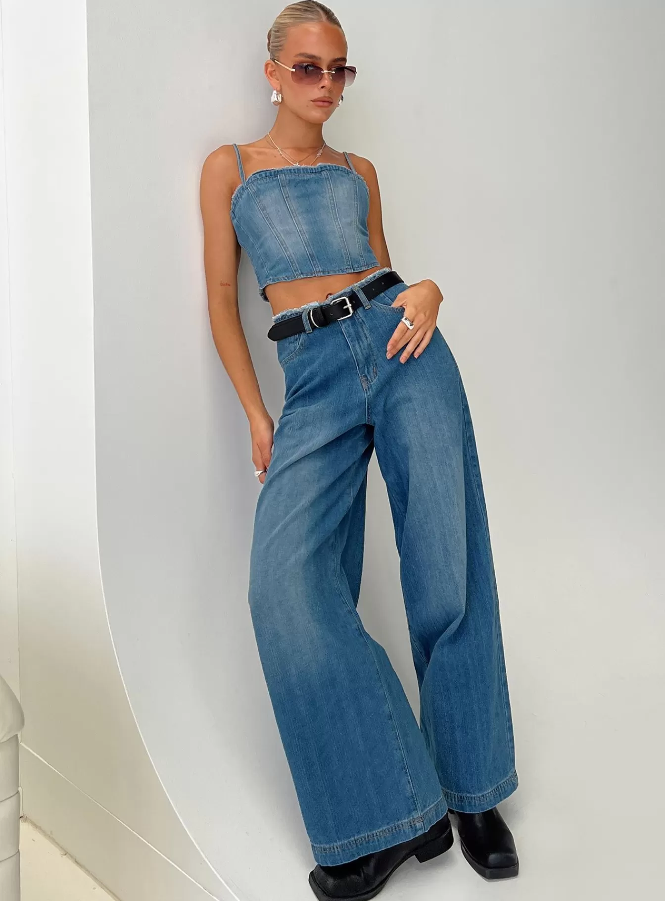Princess Polly Jeans | Vihaan Wide Leg Pants Blue Wash