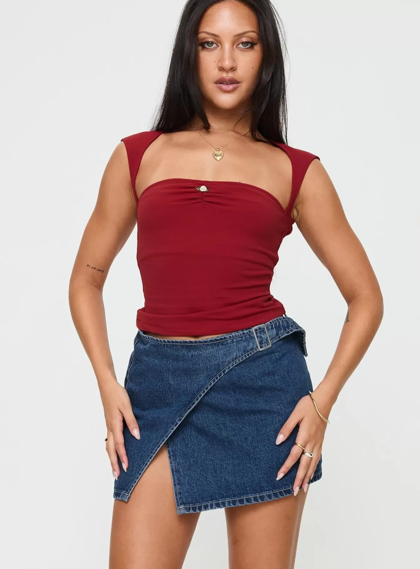 Princess Polly Skirts | Wait Up Denim Wrap Mini Skirt Mid Wash