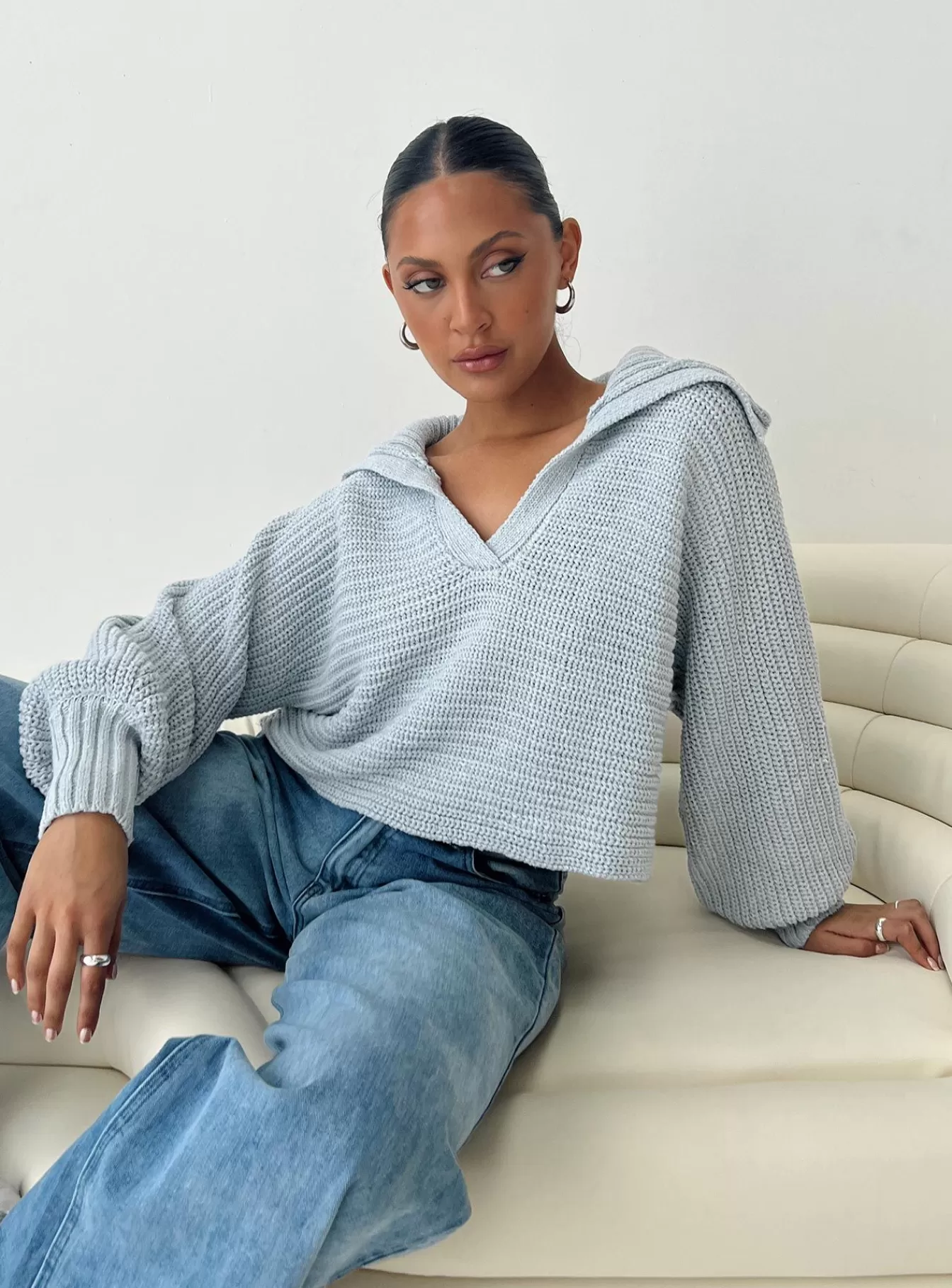 Princess Polly Knitted Sweaters | Wester Ribbed Sweater Blue
