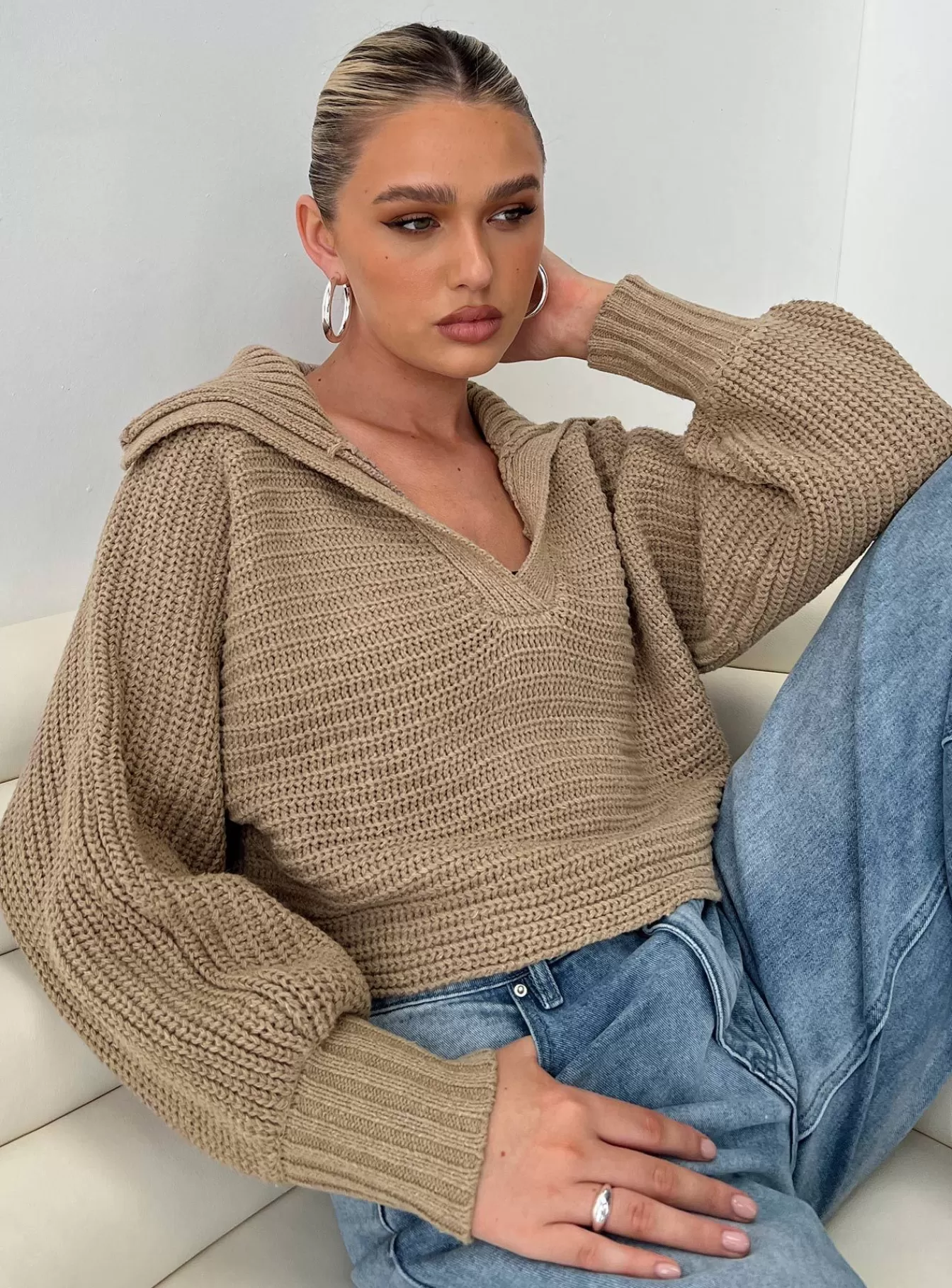 Princess Polly Knitted Sweaters | Wester Ribbed Sweater Mocha