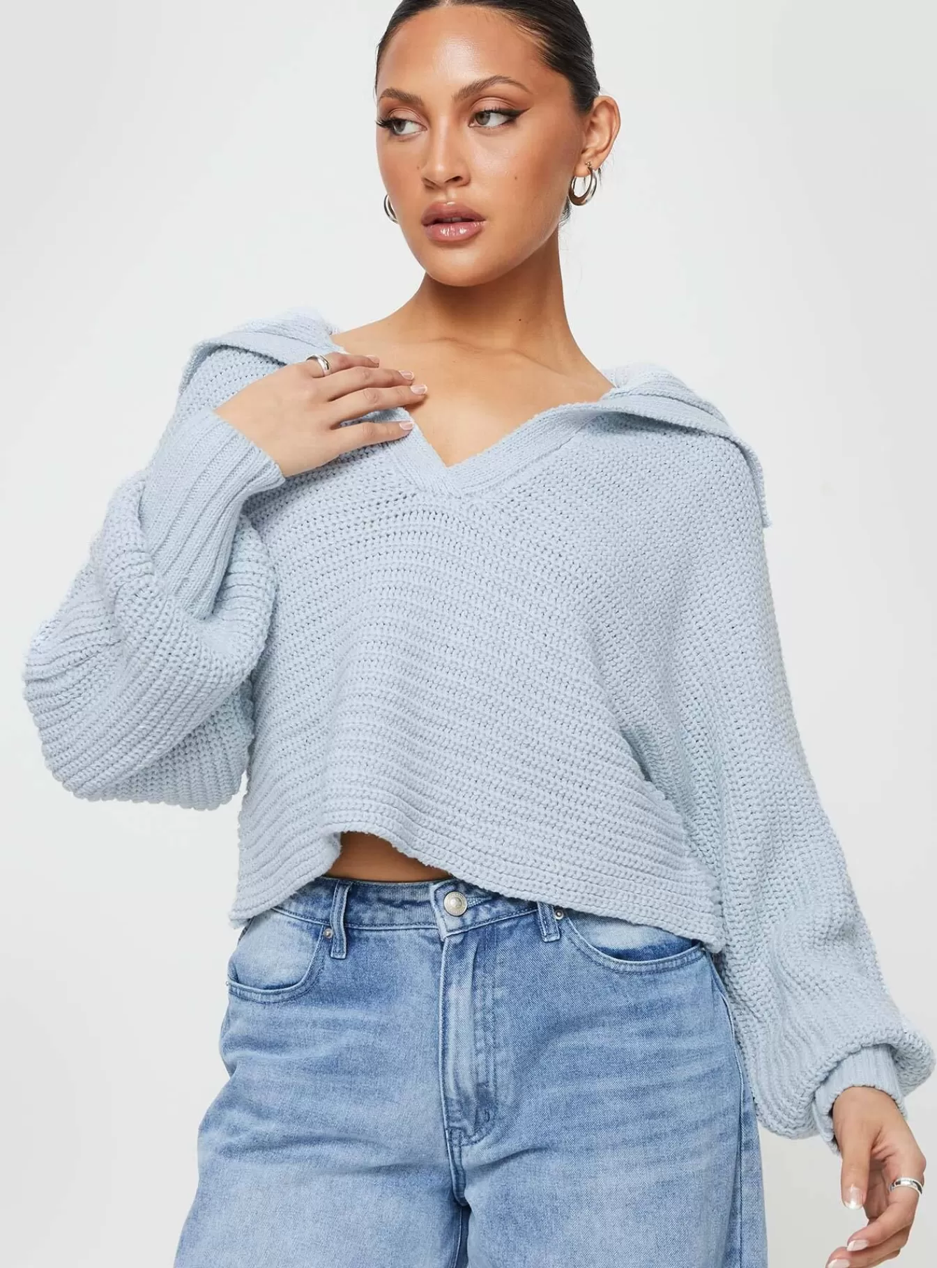Princess Polly Knitted Sweaters | Wester Ribbed Sweater Blue