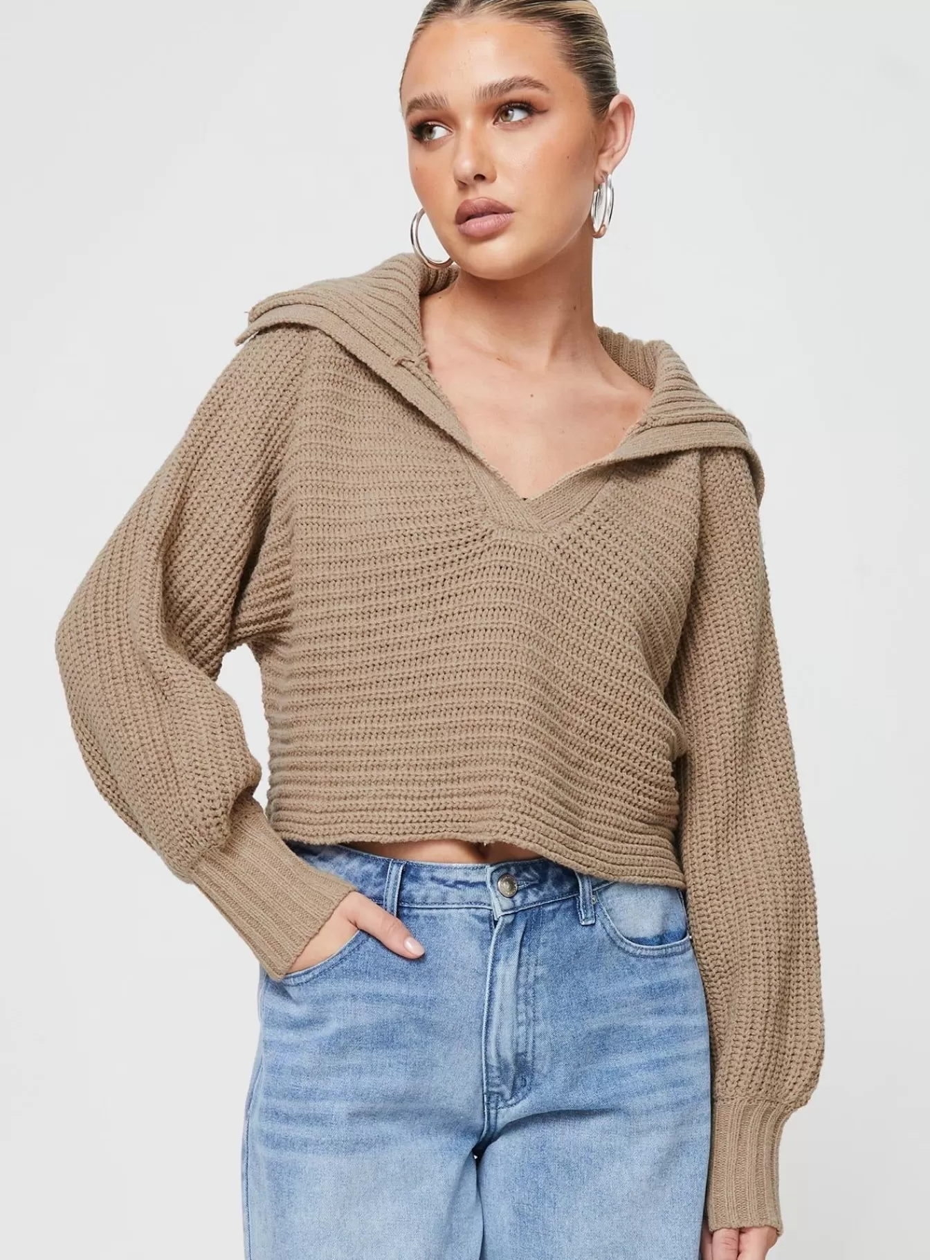 Princess Polly Knitted Sweaters | Wester Ribbed Sweater Mocha