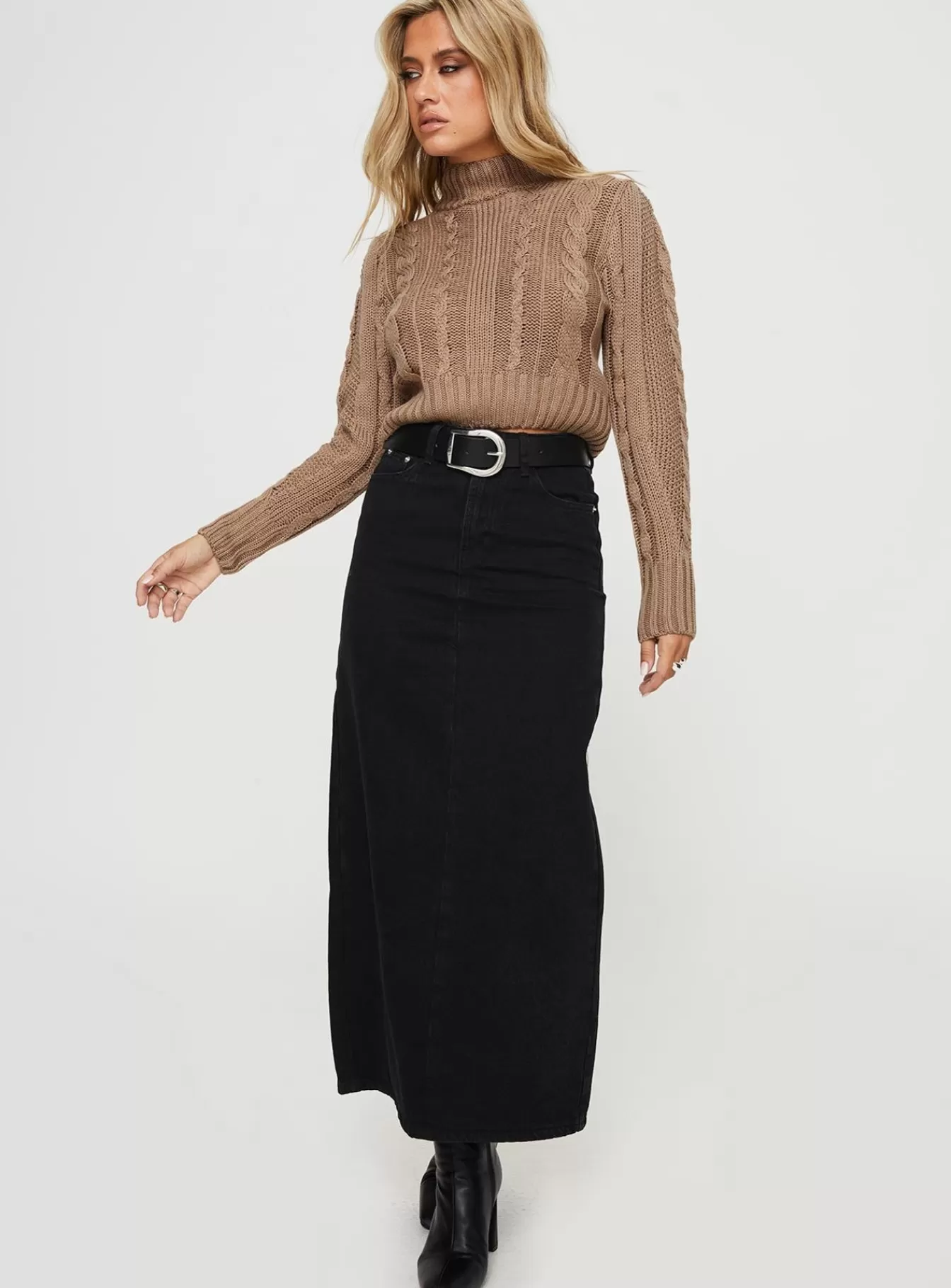 Princess Polly Skirts | Whessler Split Back Denim Midi Skirt Black