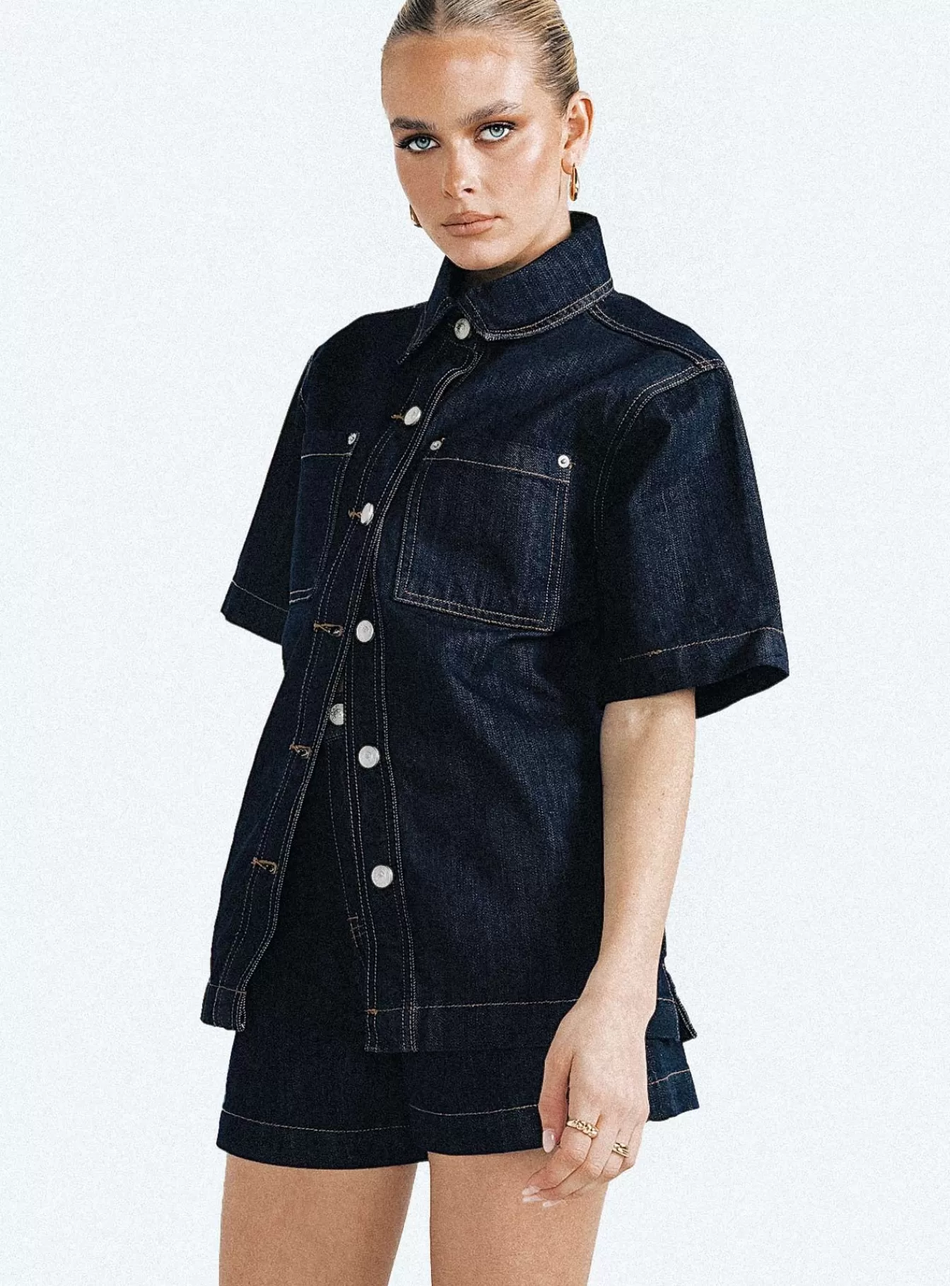 Princess Polly Shirts & Blouses | Whitaker Short Sleeve Shacket Dark Denim