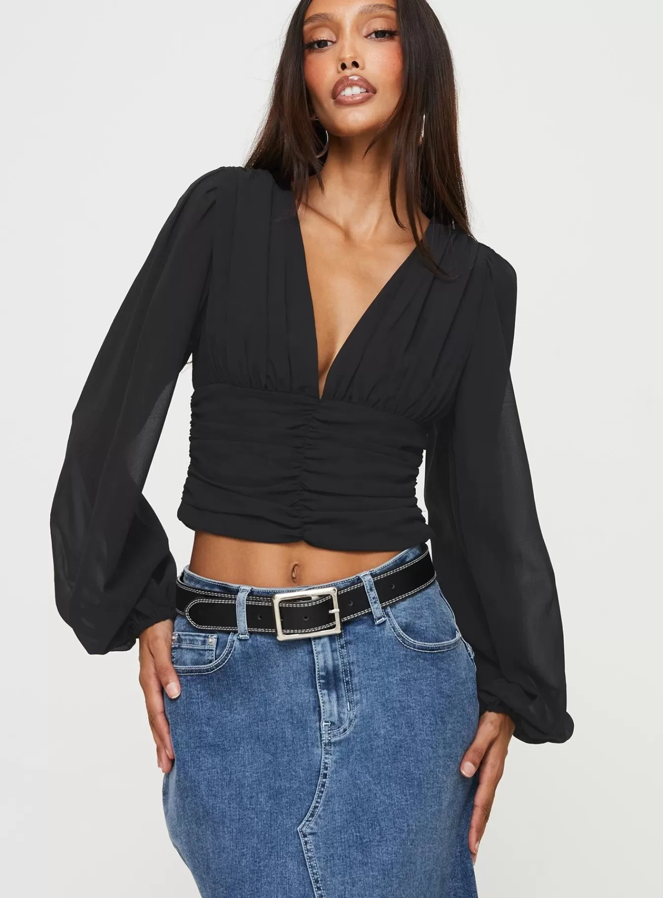 Princess Polly Party Tops | Whitu Long Sleeve Top Black