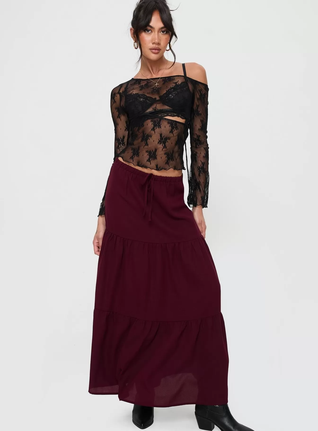 Princess Polly Skirts | Whole Again Maxi Skirt Burgundy