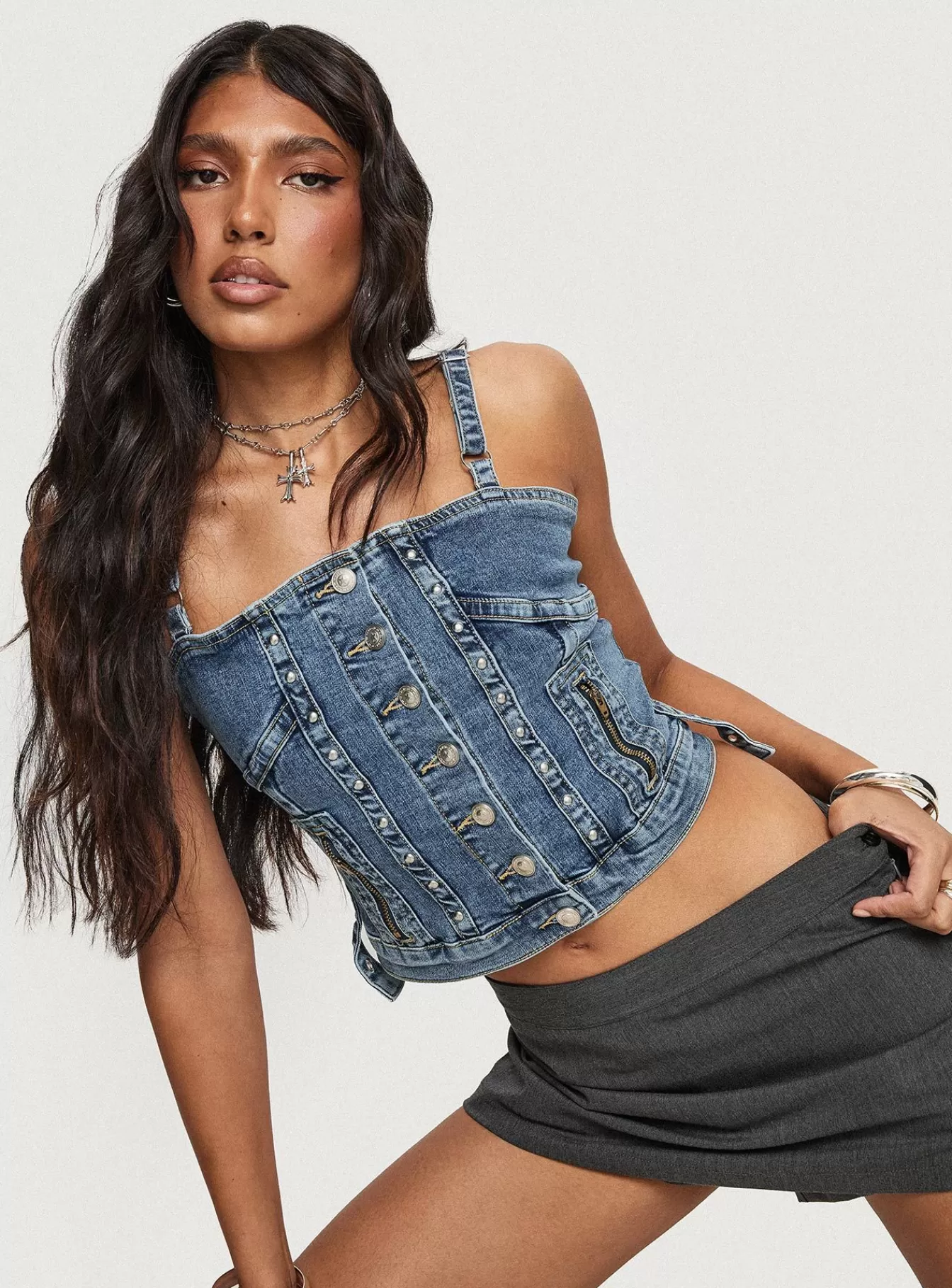Princess Polly Corsets & Bustiers | Yappa Denim Top Mid Wash