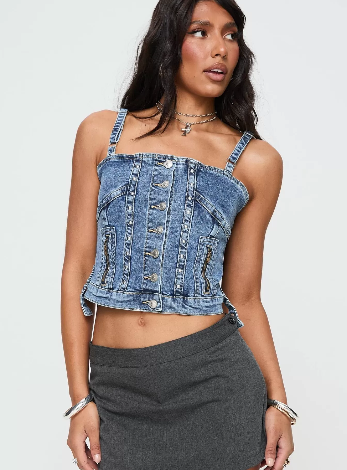 Princess Polly Corsets & Bustiers | Yappa Denim Top Mid Wash