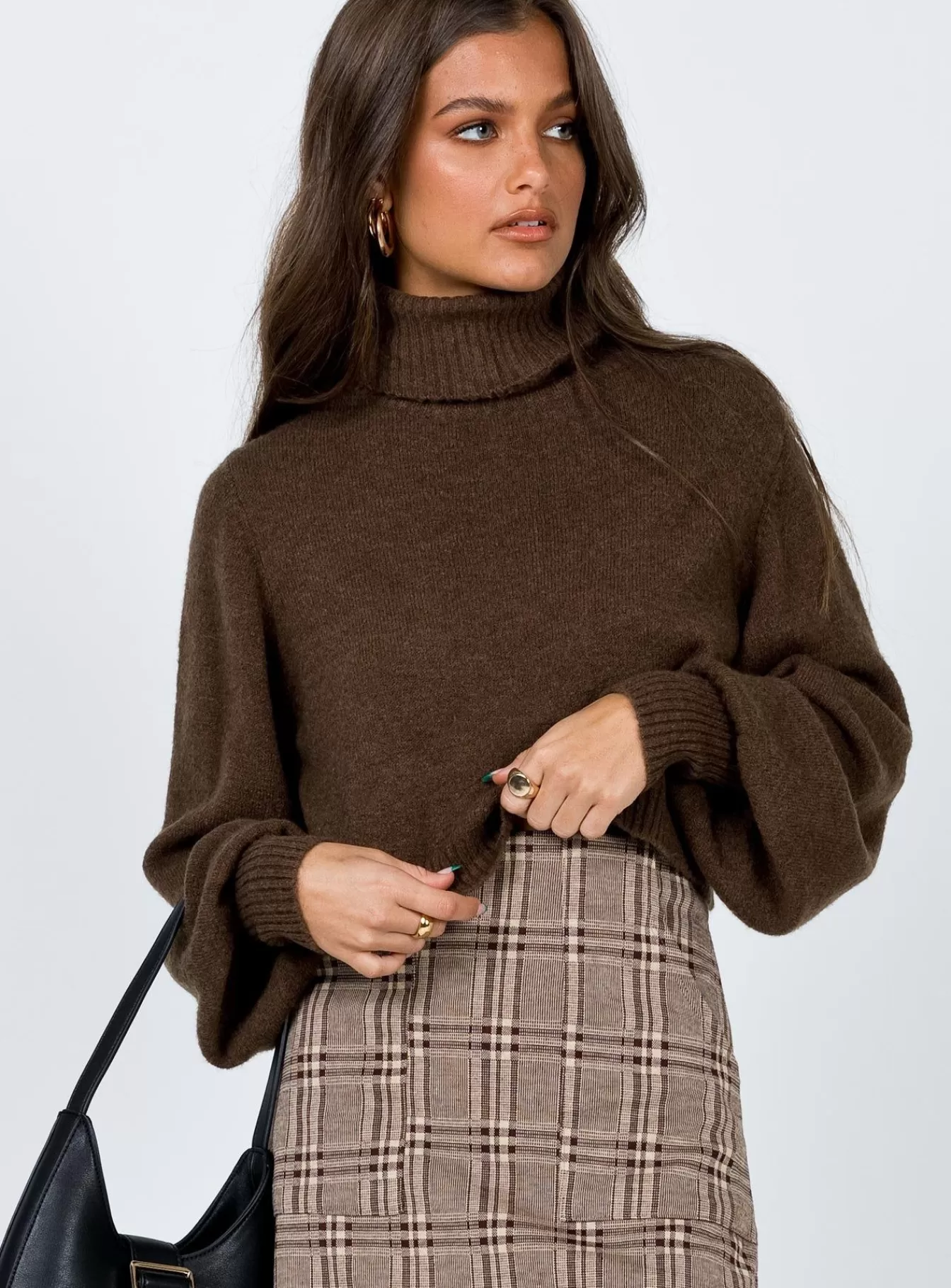 Princess Polly Knitted Sweaters | Zahara Cropped Turtleneck Sweater Brown