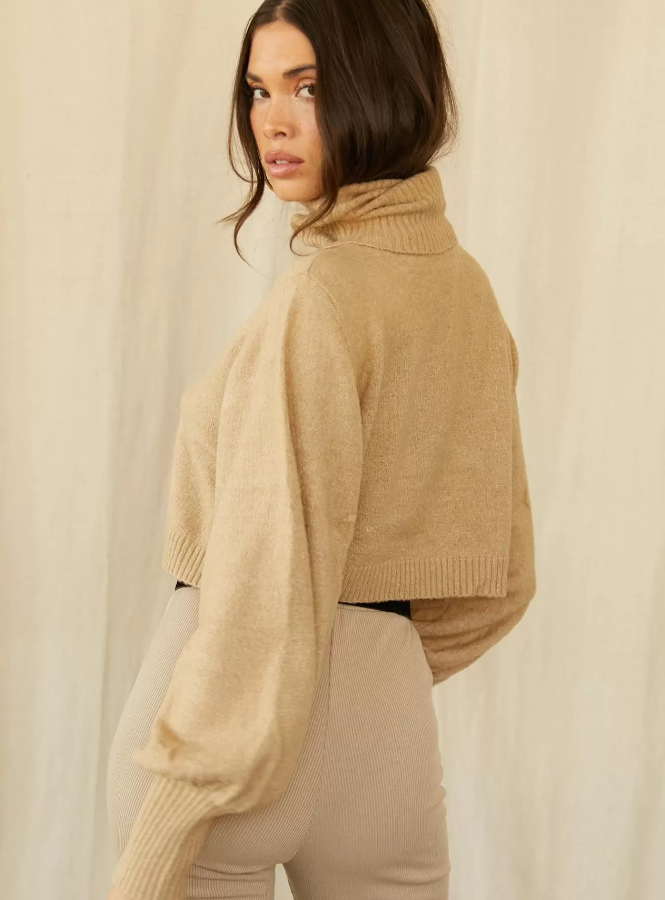 Princess Polly Knitted Sweaters | Zahara Cropped Turtleneck Sweater Beige