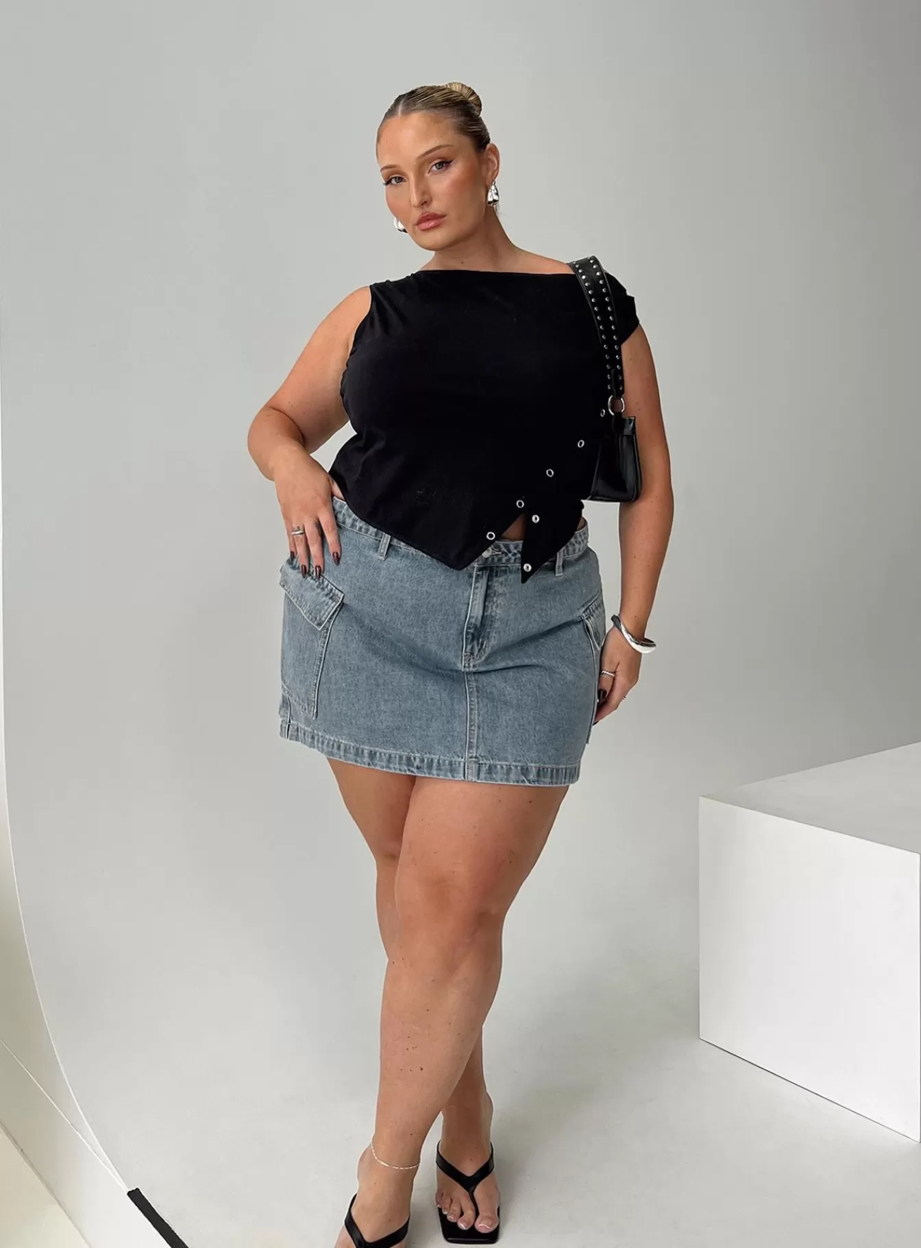 Princess Polly Skirts | Zakai Cargo Denim Mini Skirt Light Blue Denim Curve Light Wash Denim
