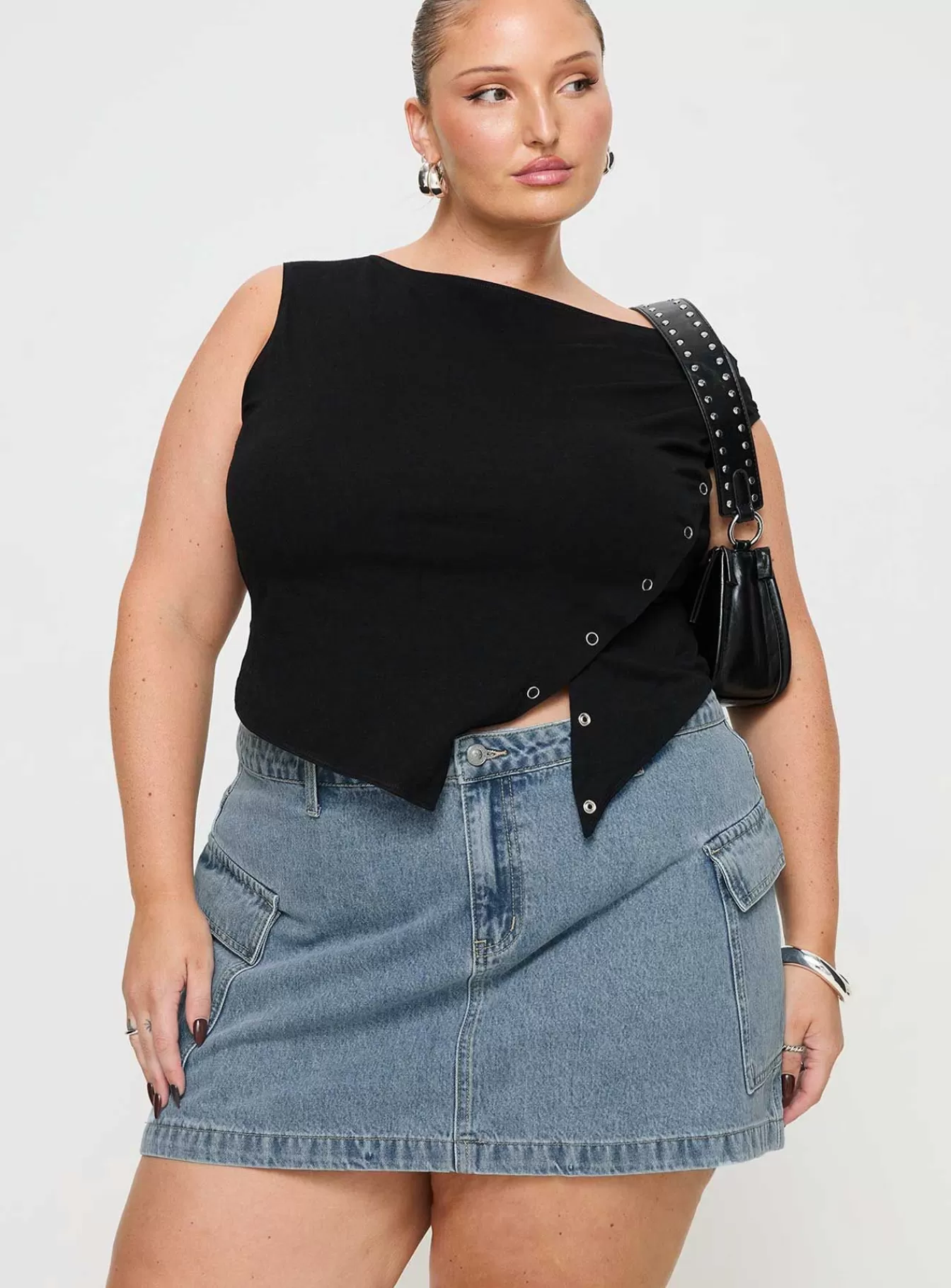 Princess Polly Skirts | Zakai Cargo Denim Mini Skirt Light Blue Denim Curve Light Wash Denim