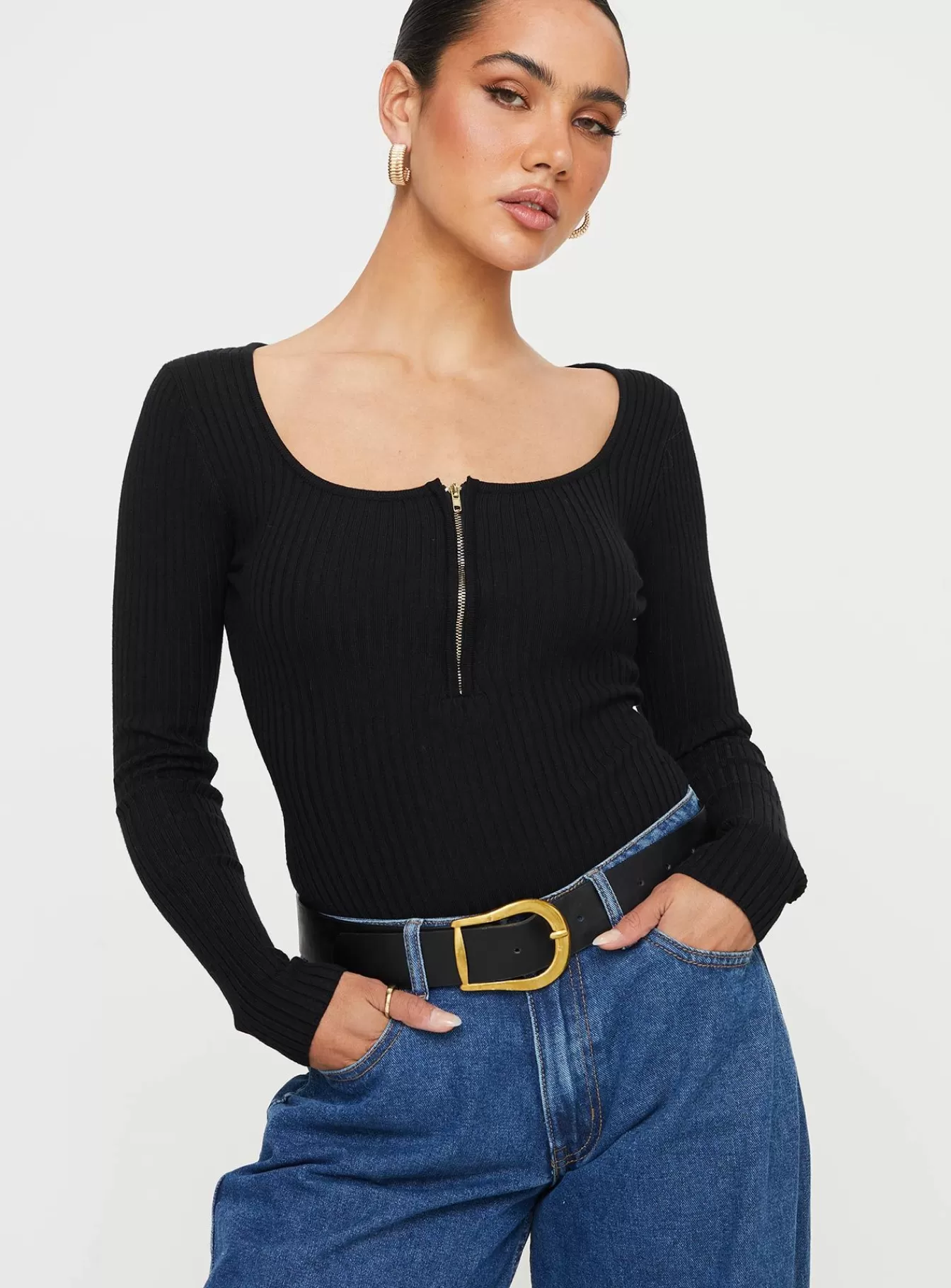 Princess Polly Long Sleeve Tops | Zuma Long Sleeve Bodysuit Black
